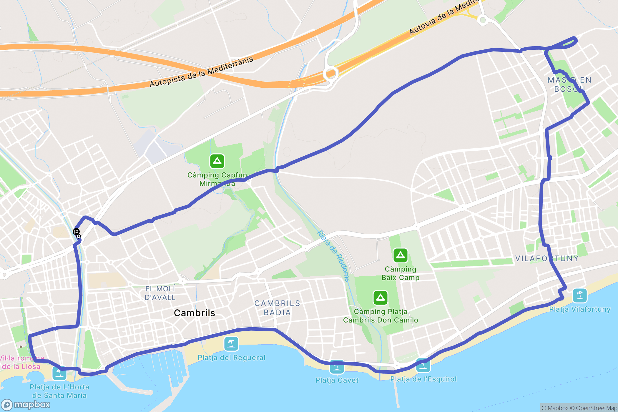 Cambrils : carte du parcours de randonnée - Spain