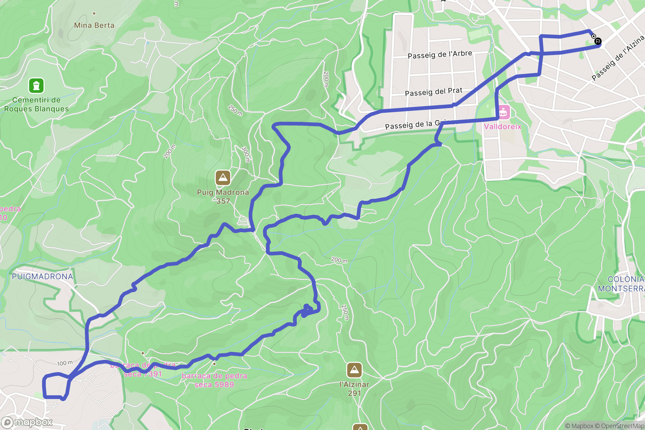 Valldoreix : carte du parcours de randonnée - Spain