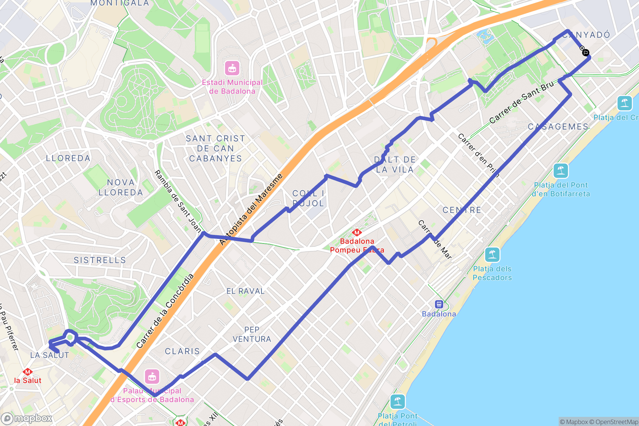 Badalona : carte du parcours de randonnée - Spain