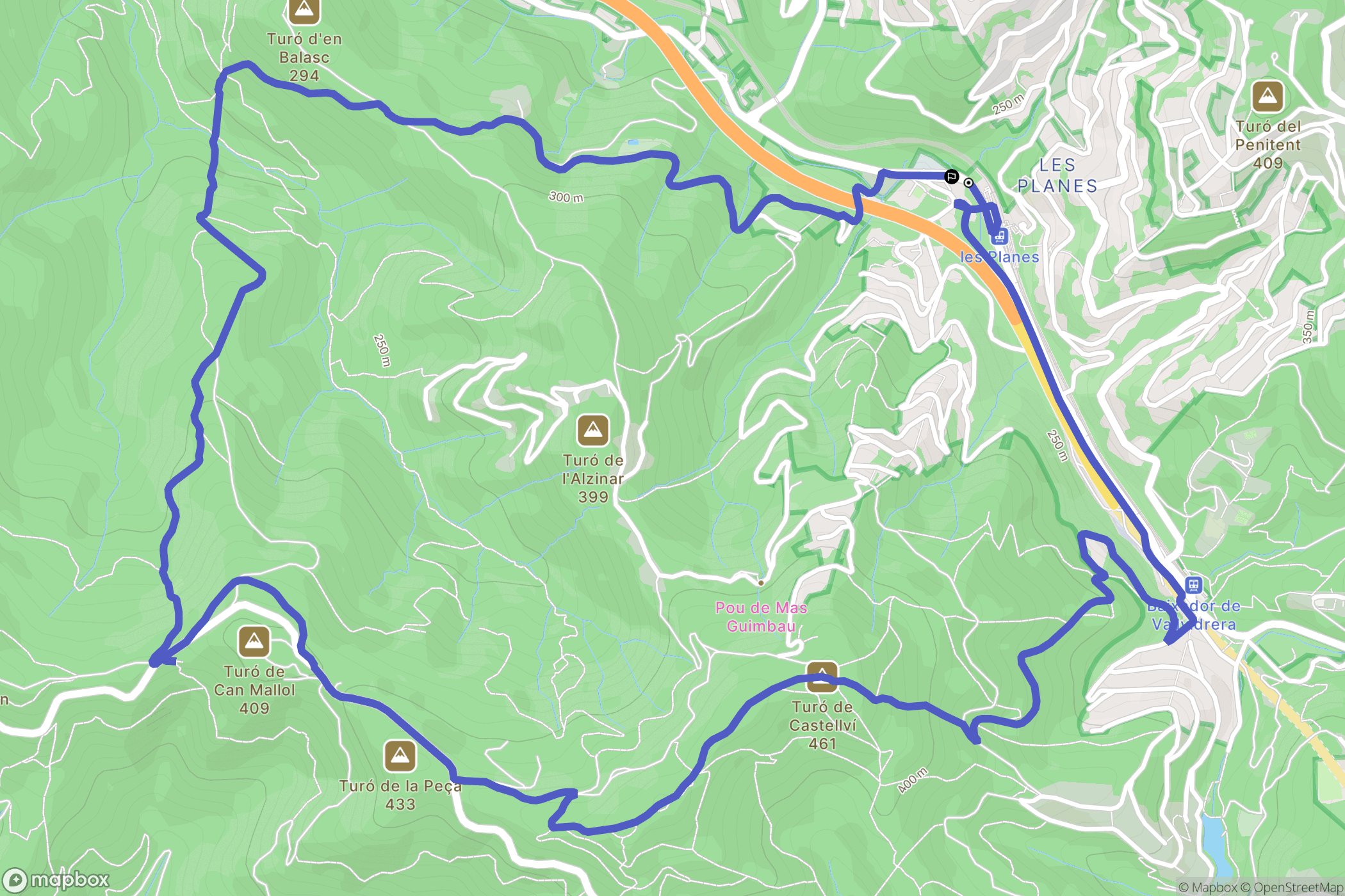 Barcelona : carte du parcours de randonnée - Spain