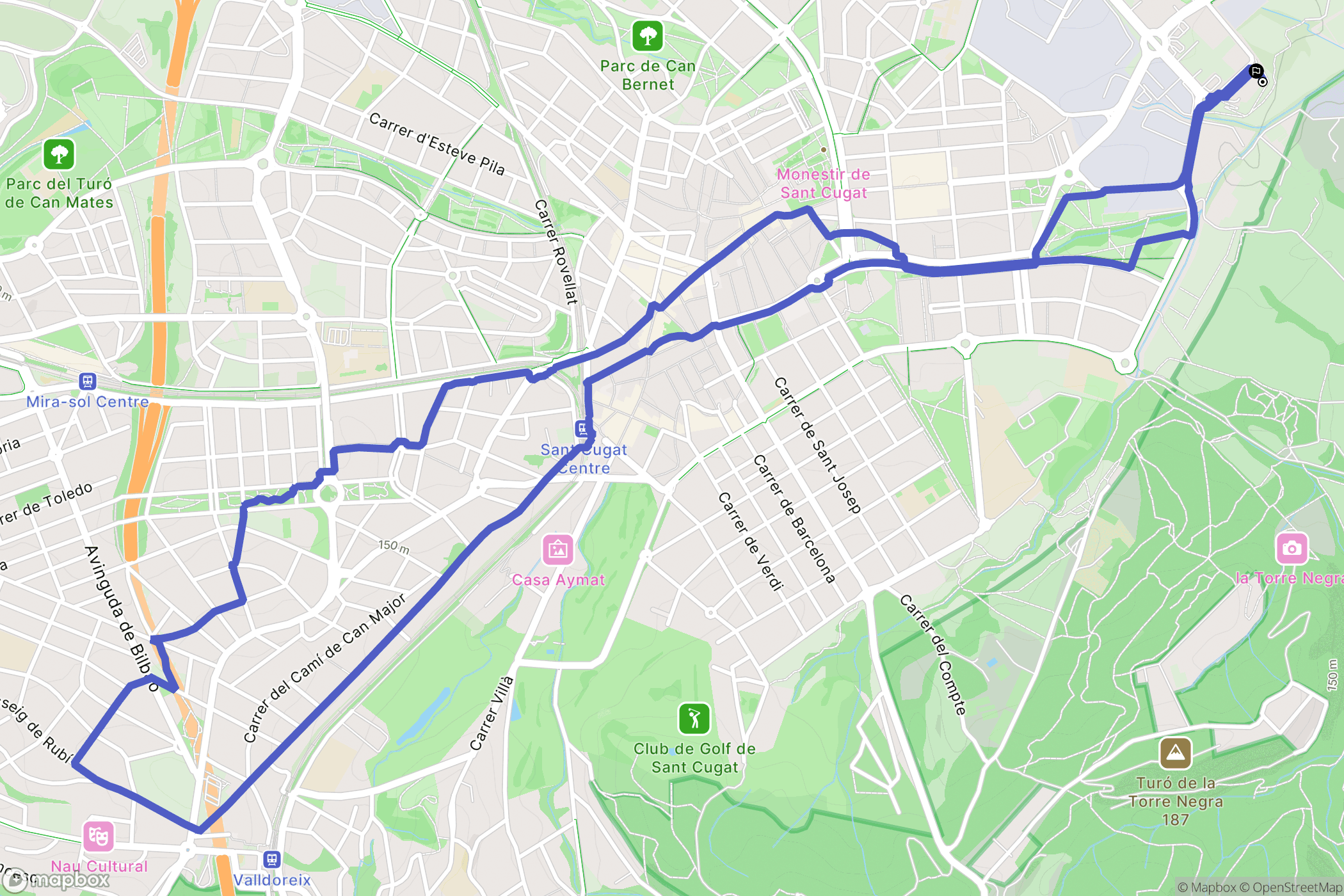 Sant Cugat del Vallès : carte du parcours de randonnée - Spain