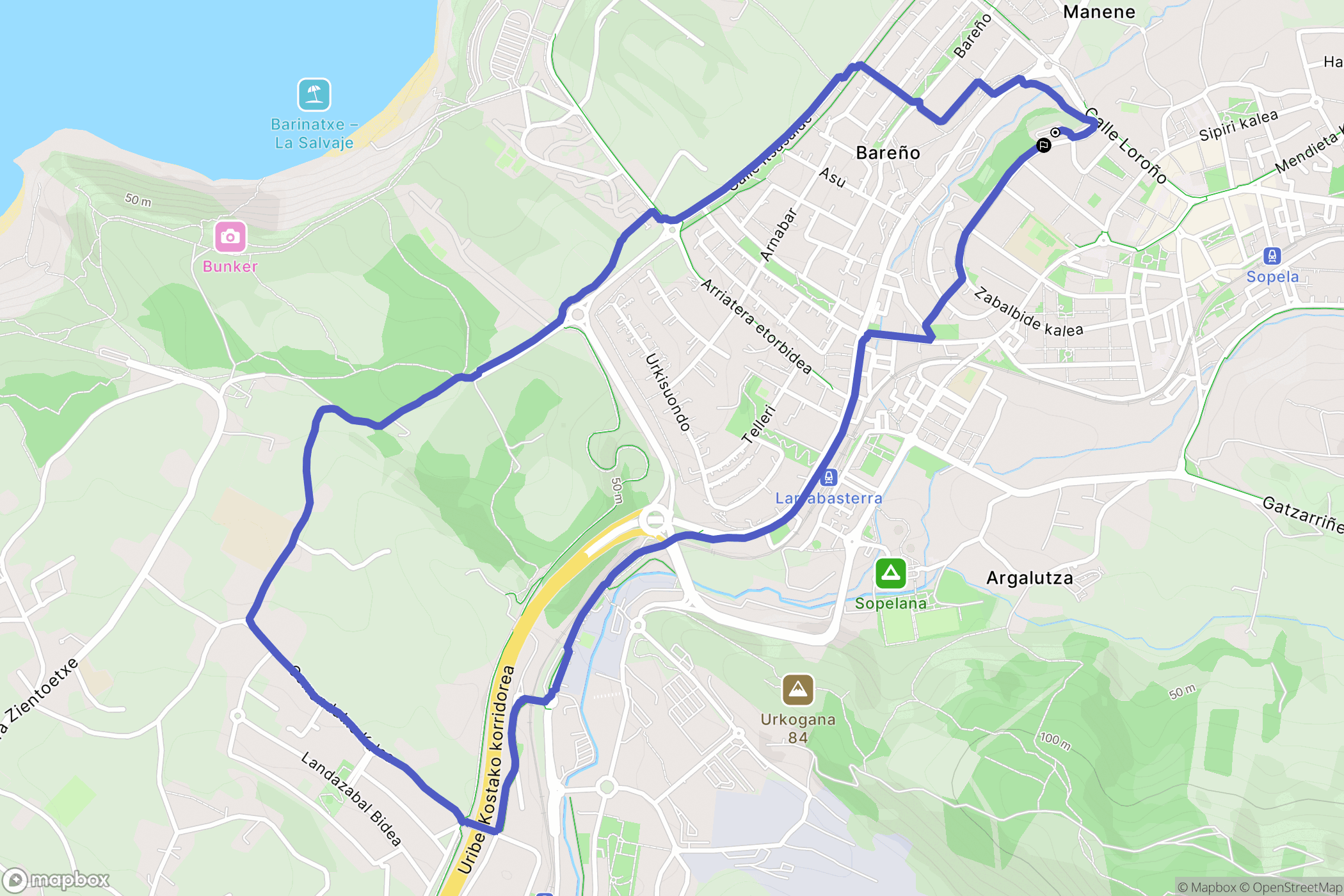 Moreaga : carte du parcours de randonnée - Spain