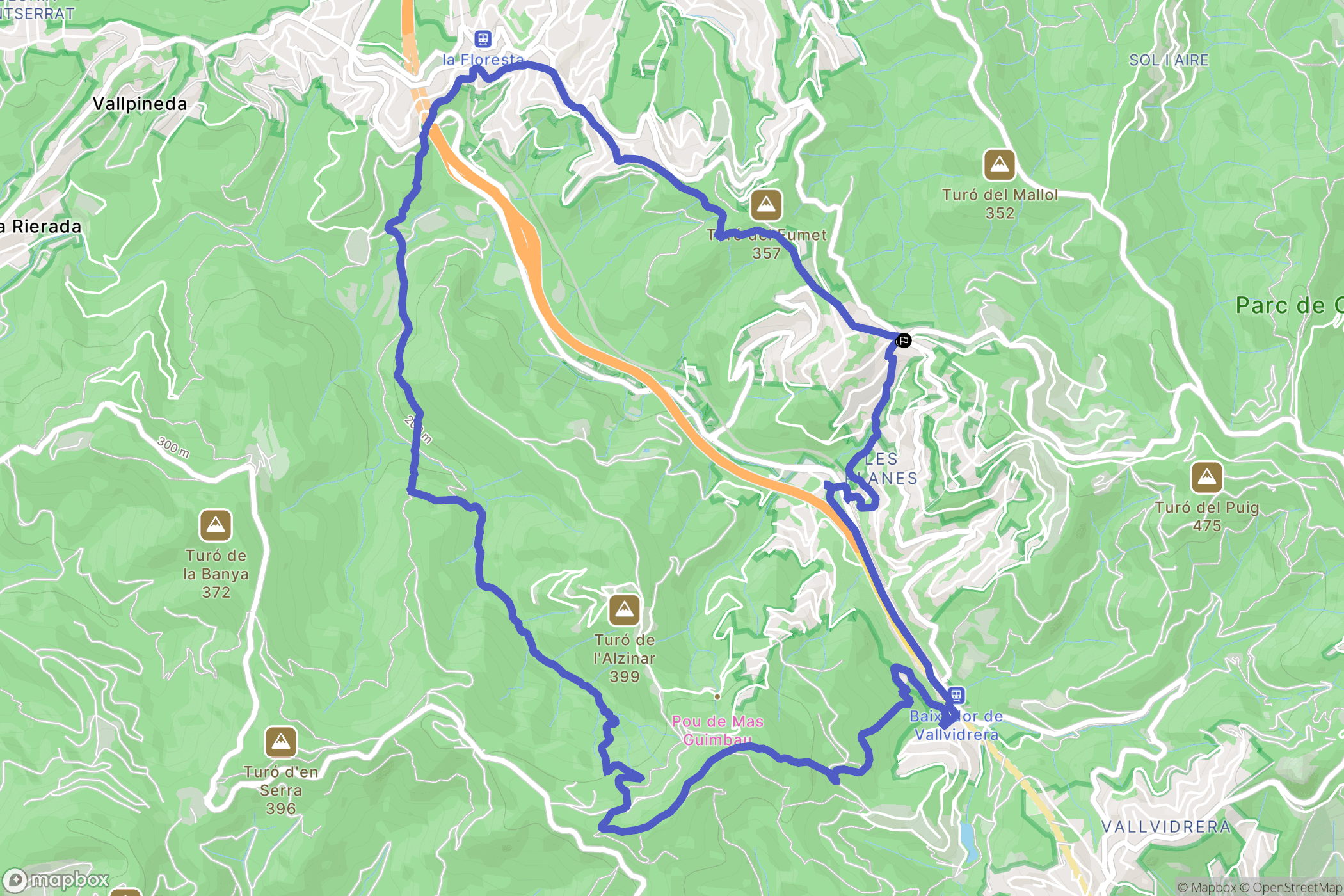 Sant Cugat del Vallès : carte du parcours de randonnée - Spain