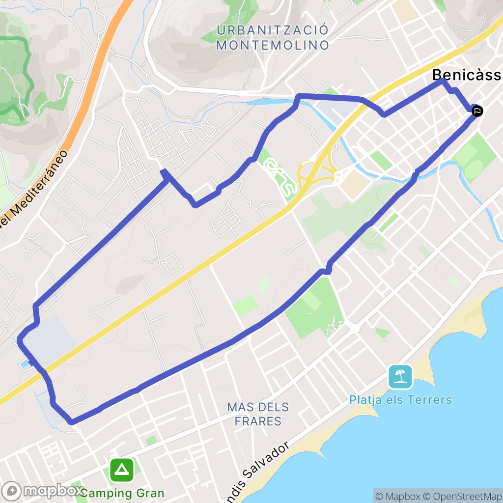 Benicàssim : carte du parcours de randonnée - Spain