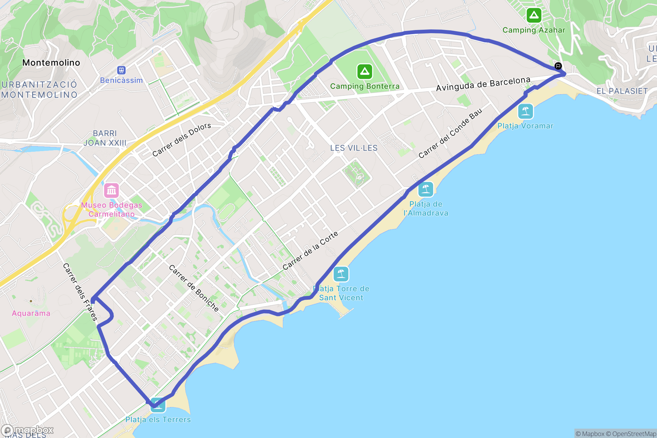 Benicàssim : carte du parcours de randonnée - Spain