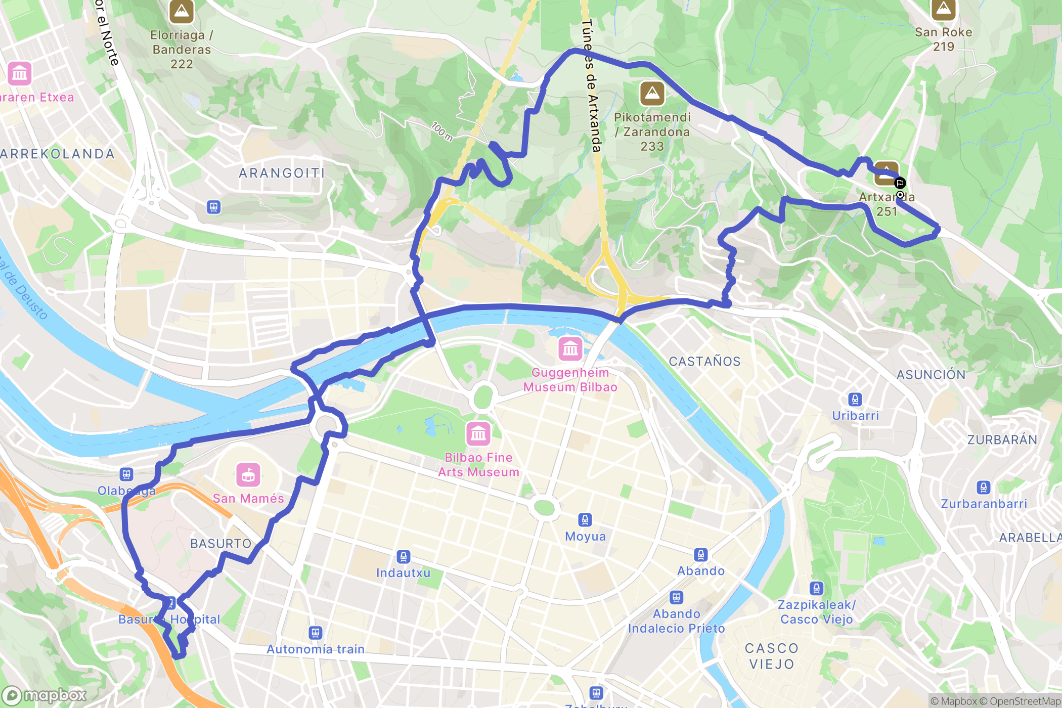 Bilbao : carte du parcours de randonnée - Spain