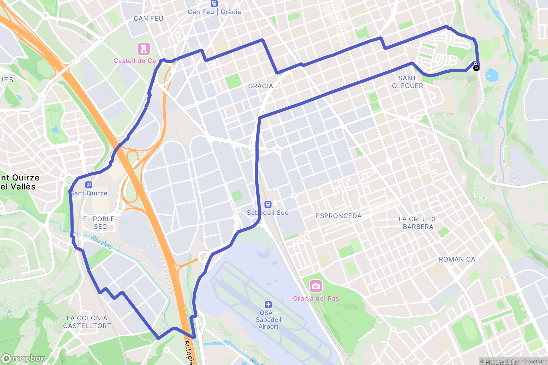 Sabadell : carte du parcours de randonnée - Spain