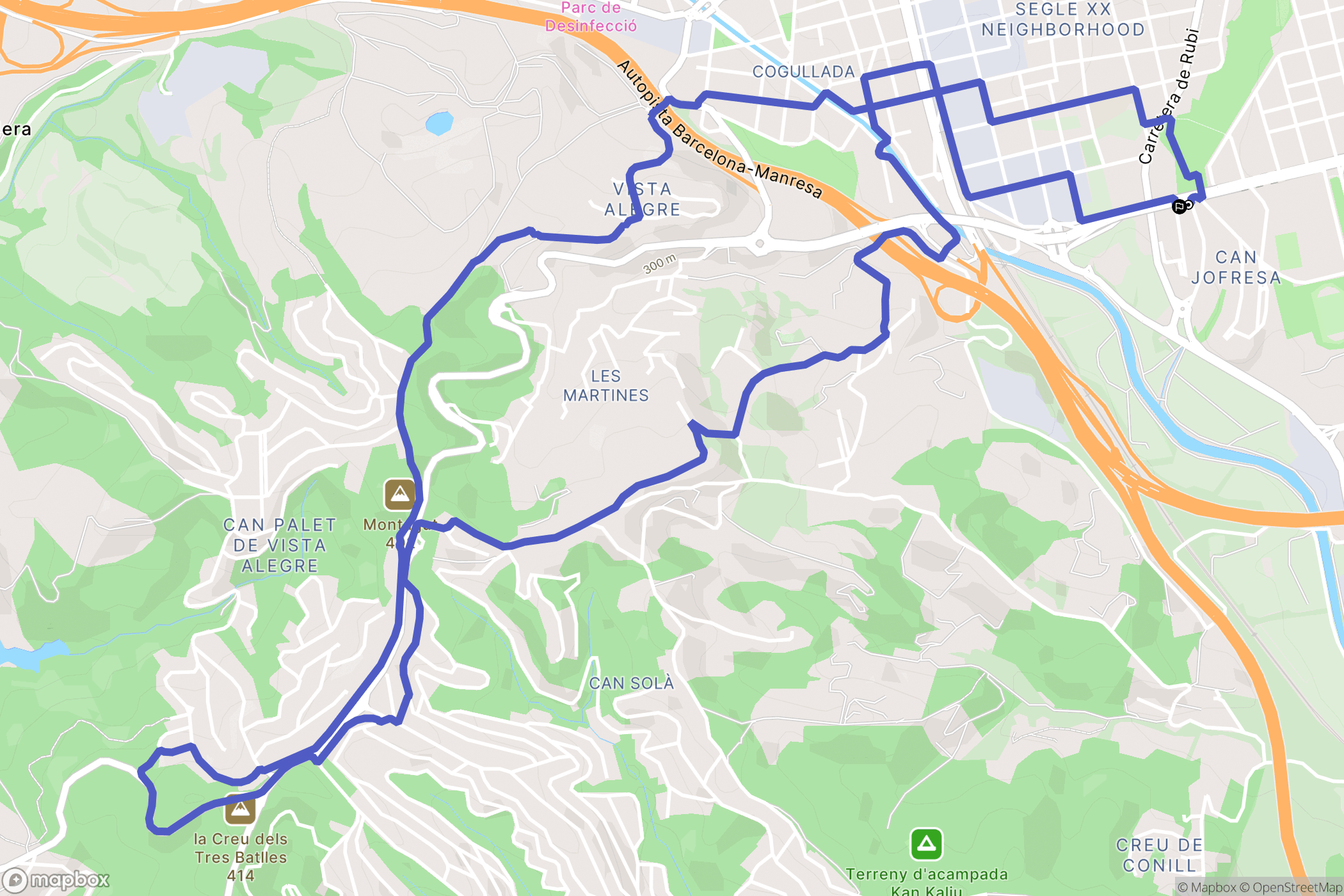 Terrassa : carte du parcours de randonnée - Spain
