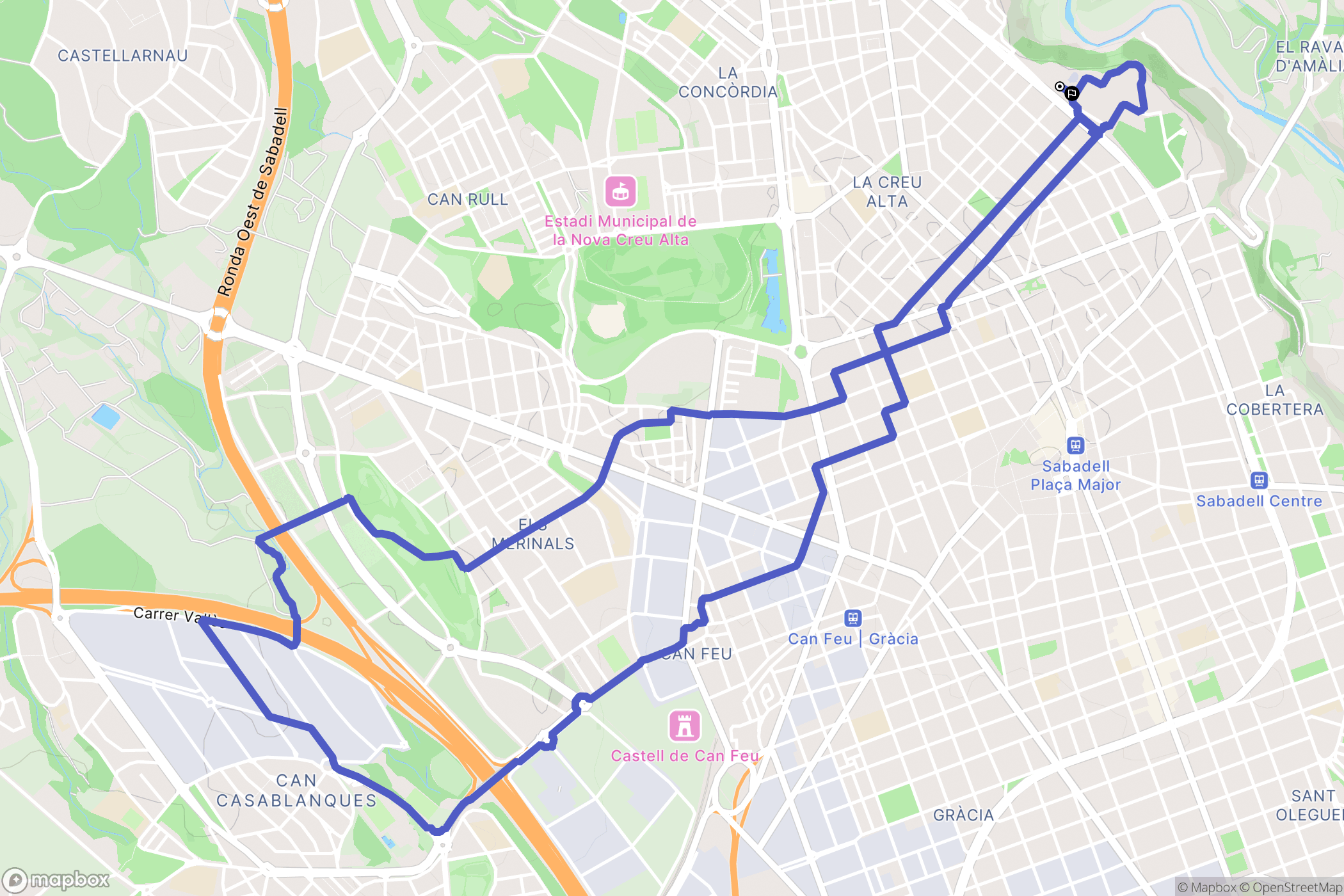 Sabadell : carte du parcours de randonnée - Spain