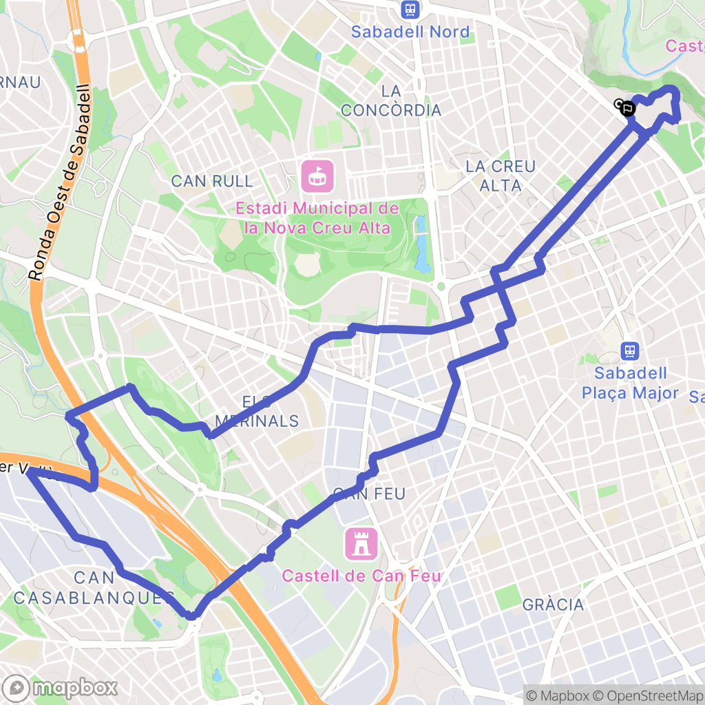 Sabadell : carte du parcours de randonnée - Spain