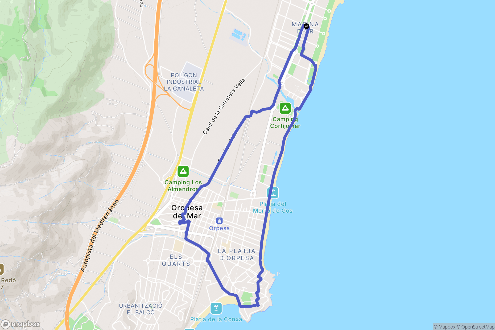 Orpesa : carte du parcours de randonnée - Spain