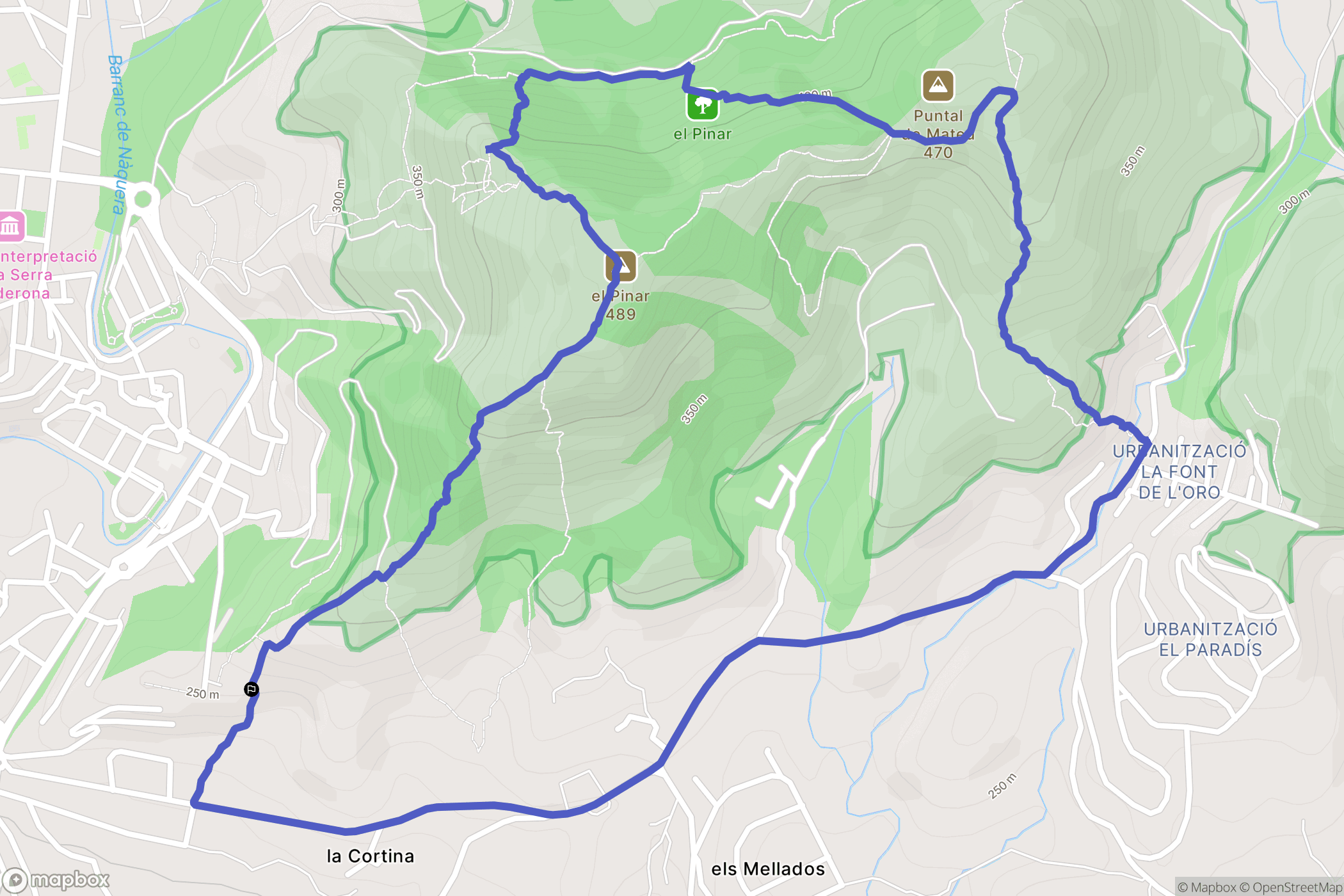 Nàquera : carte du parcours de randonnée - Spain