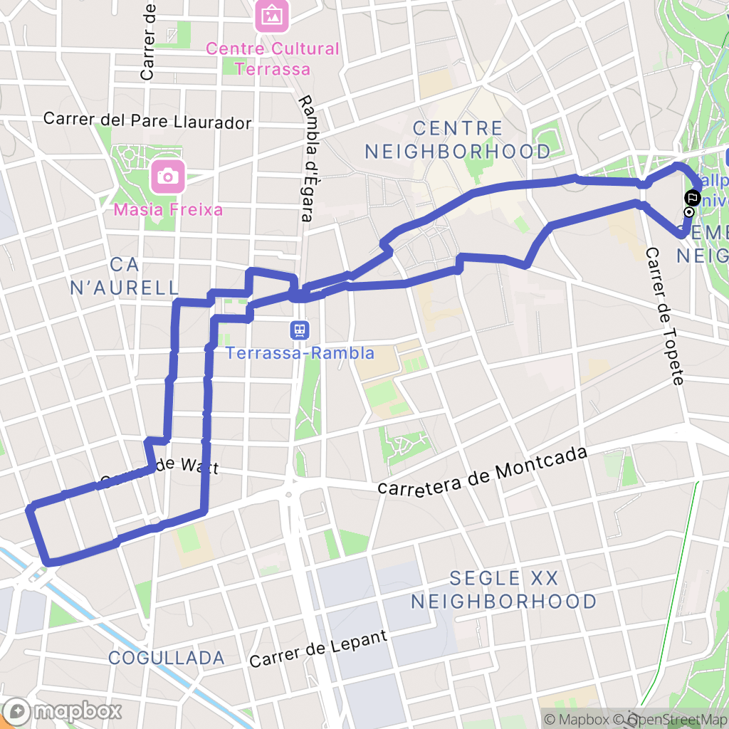 Terrassa : carte du parcours de randonnée - Spain