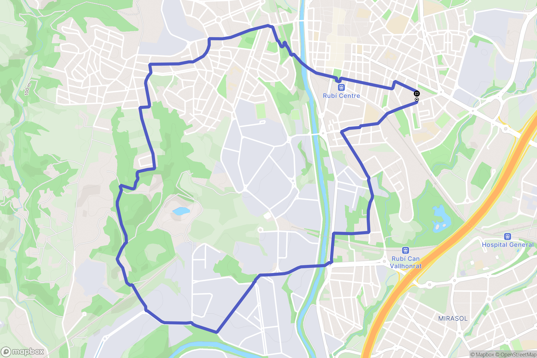 Rubí : carte du parcours de randonnée - Spain