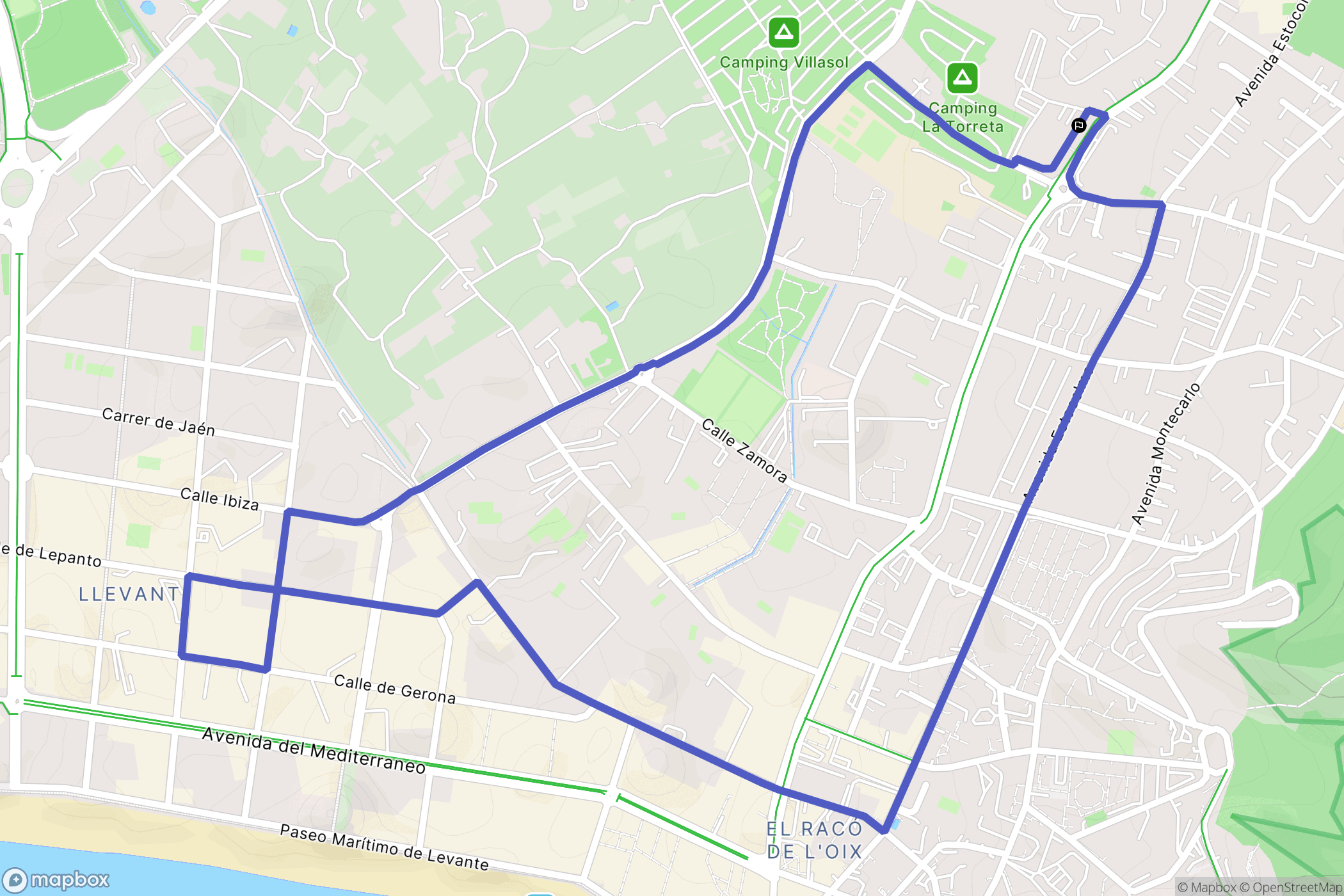 Benidorm : carte du parcours de randonnée - Spain
