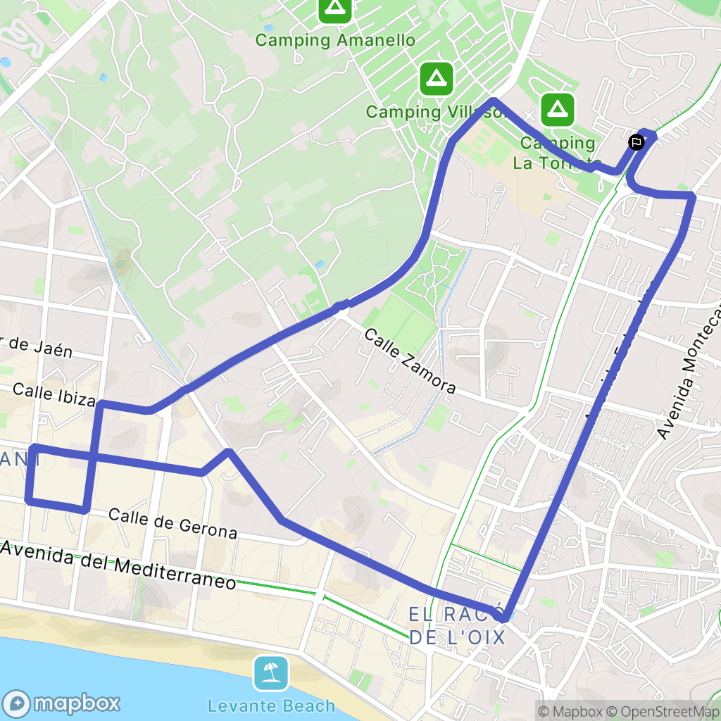 Benidorm : carte du parcours de randonnée - Spain
