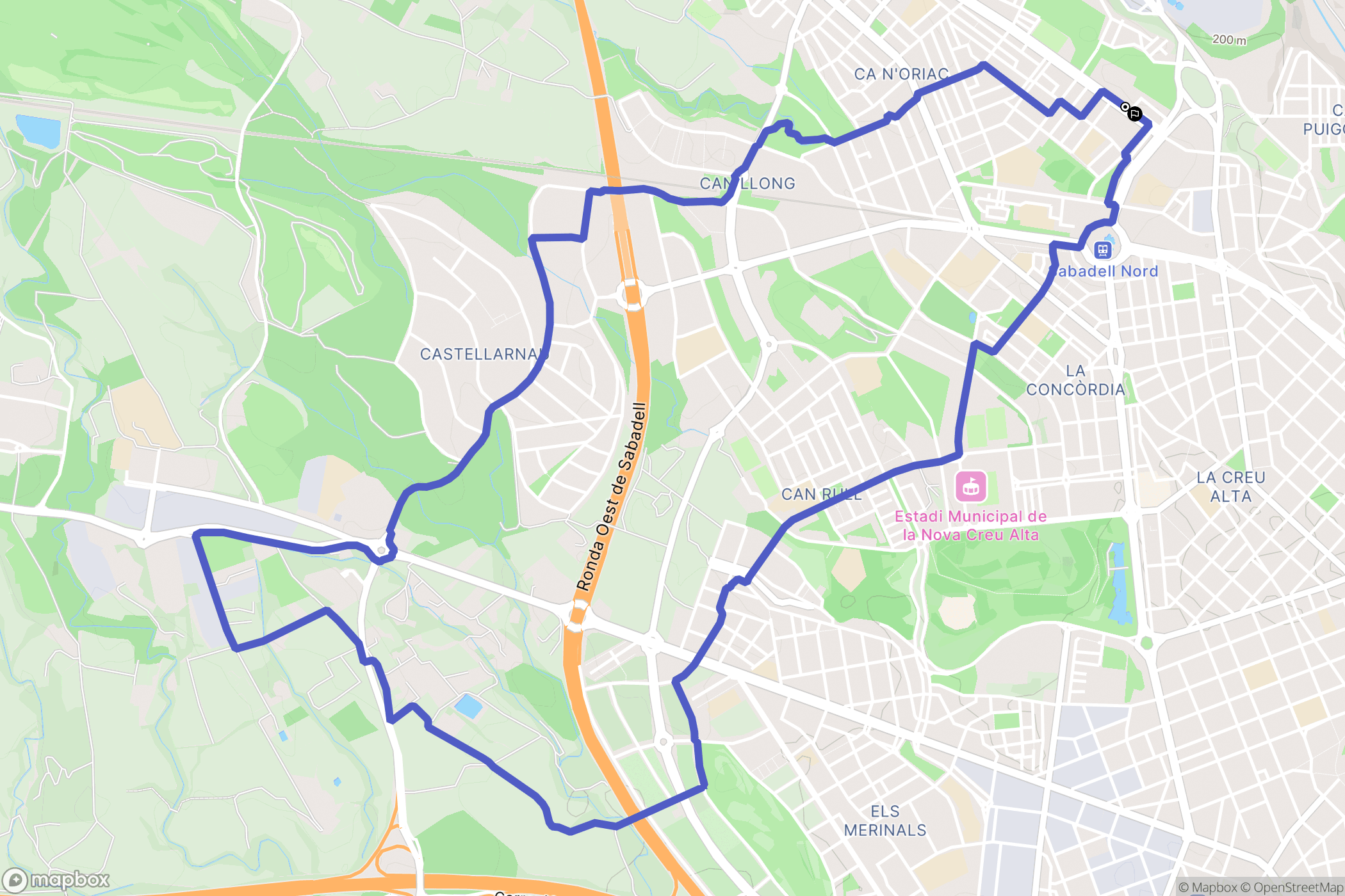 Sabadell : carte du parcours de randonnée - Spain