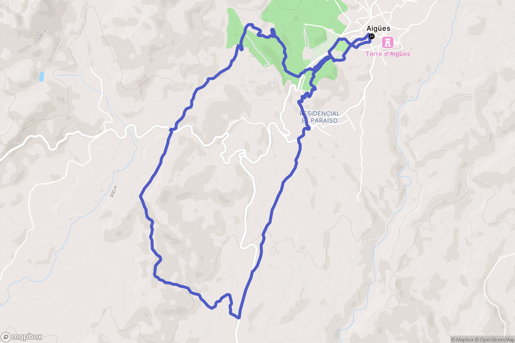 Aigües : carte du parcours de randonnée - Spain