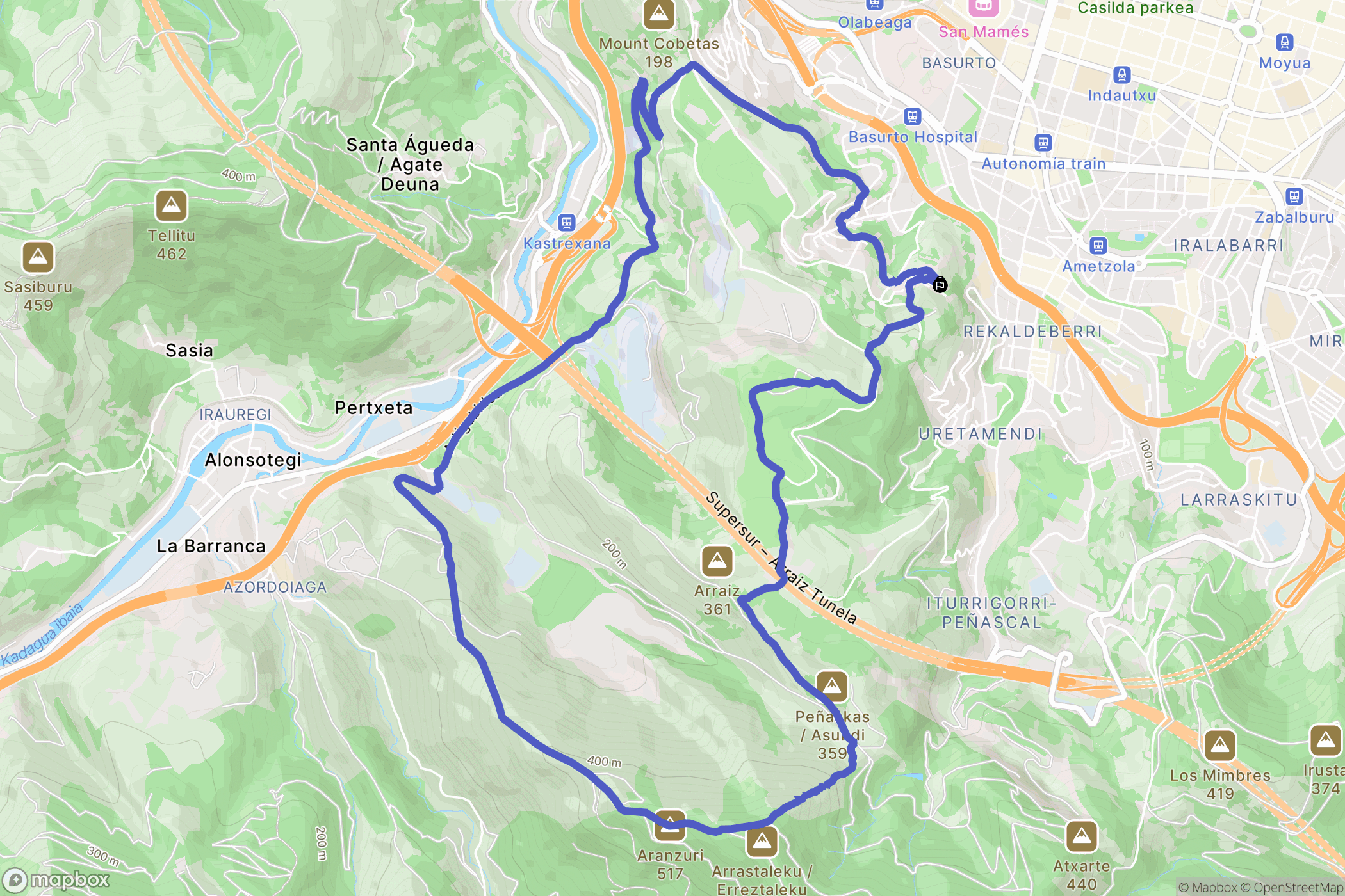 Bilbao : carte du parcours de randonnée - Spain