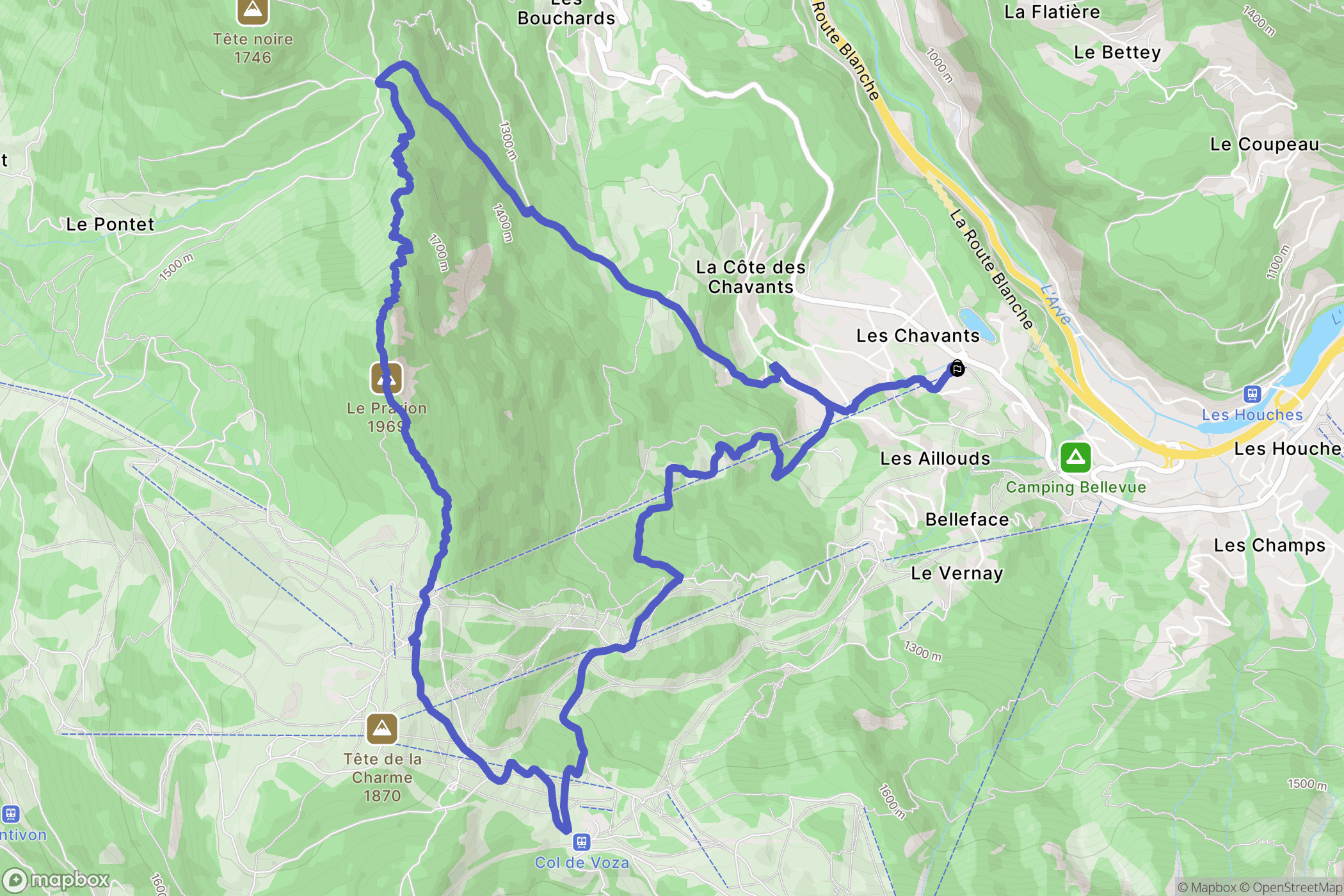 Les Houches : carte du parcours de randonnée - France