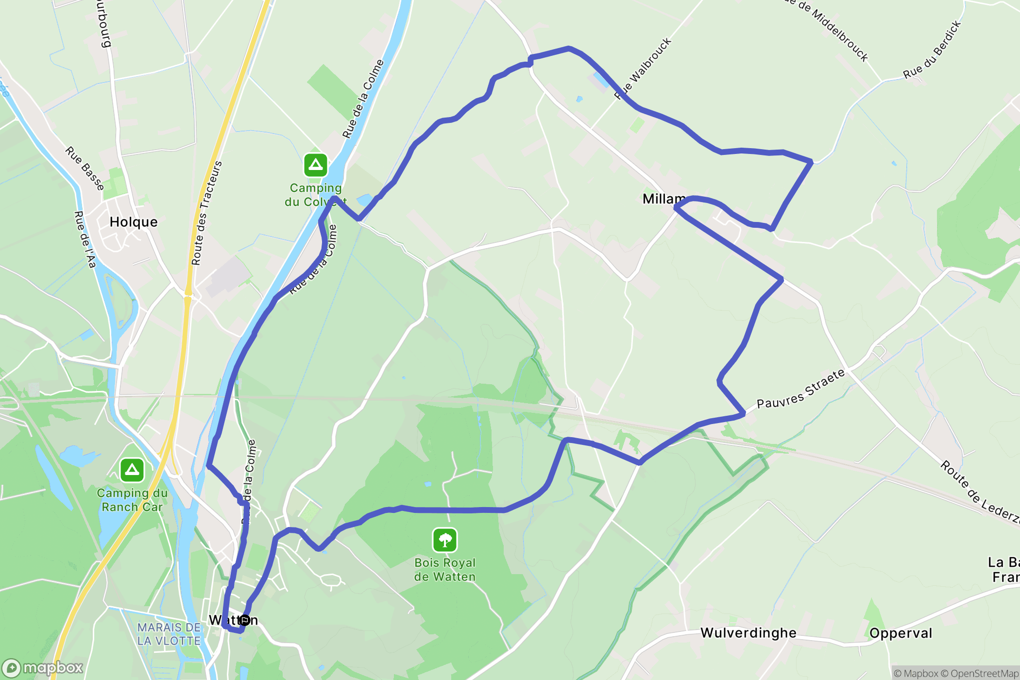 Watten : carte du parcours de randonnée - France