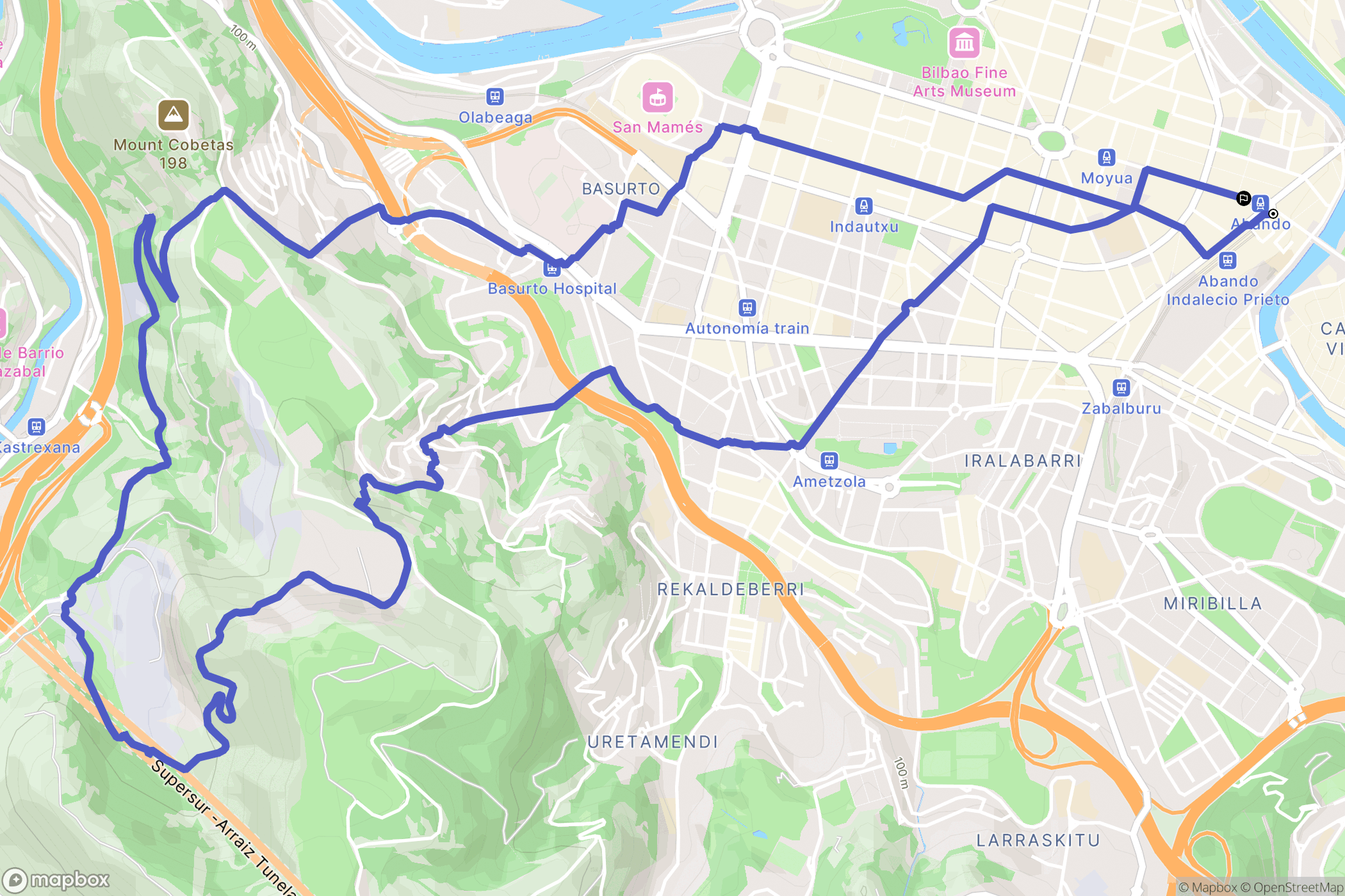 Bilbao : carte du parcours de randonnée - Spain