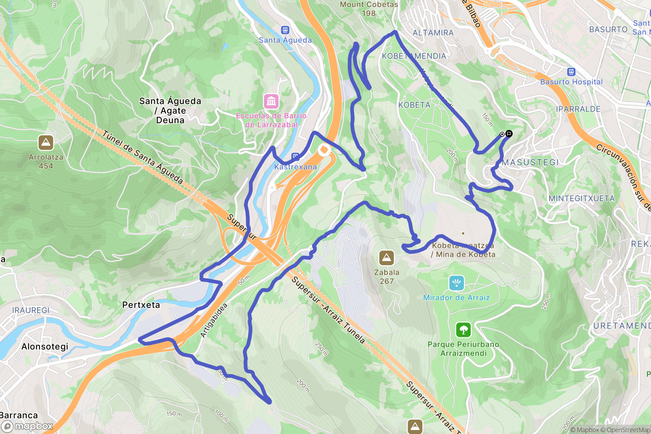 Bilbao : carte du parcours de randonnée - Spain