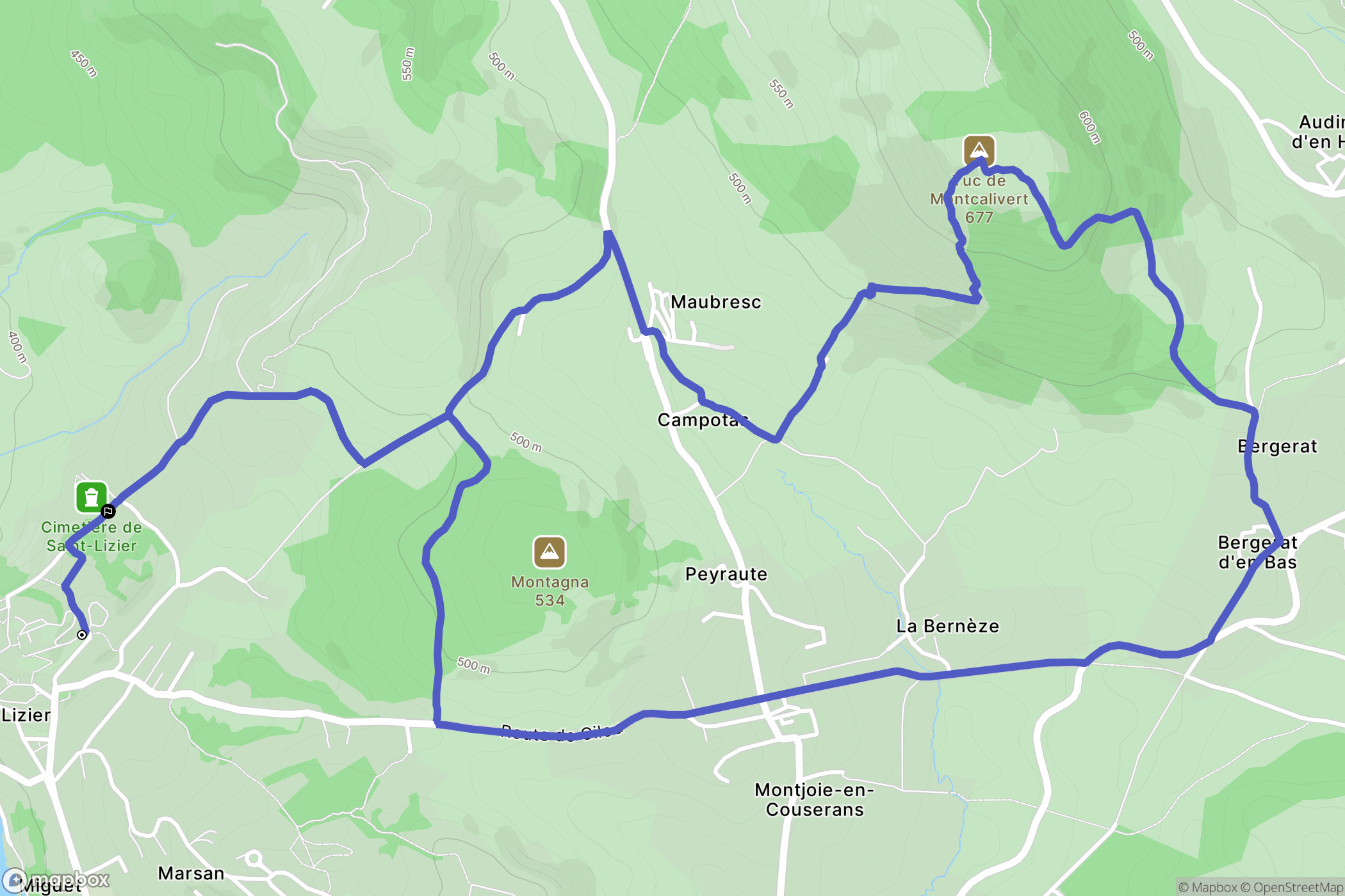 Saint-Lizier : carte du parcours de randonnée - France