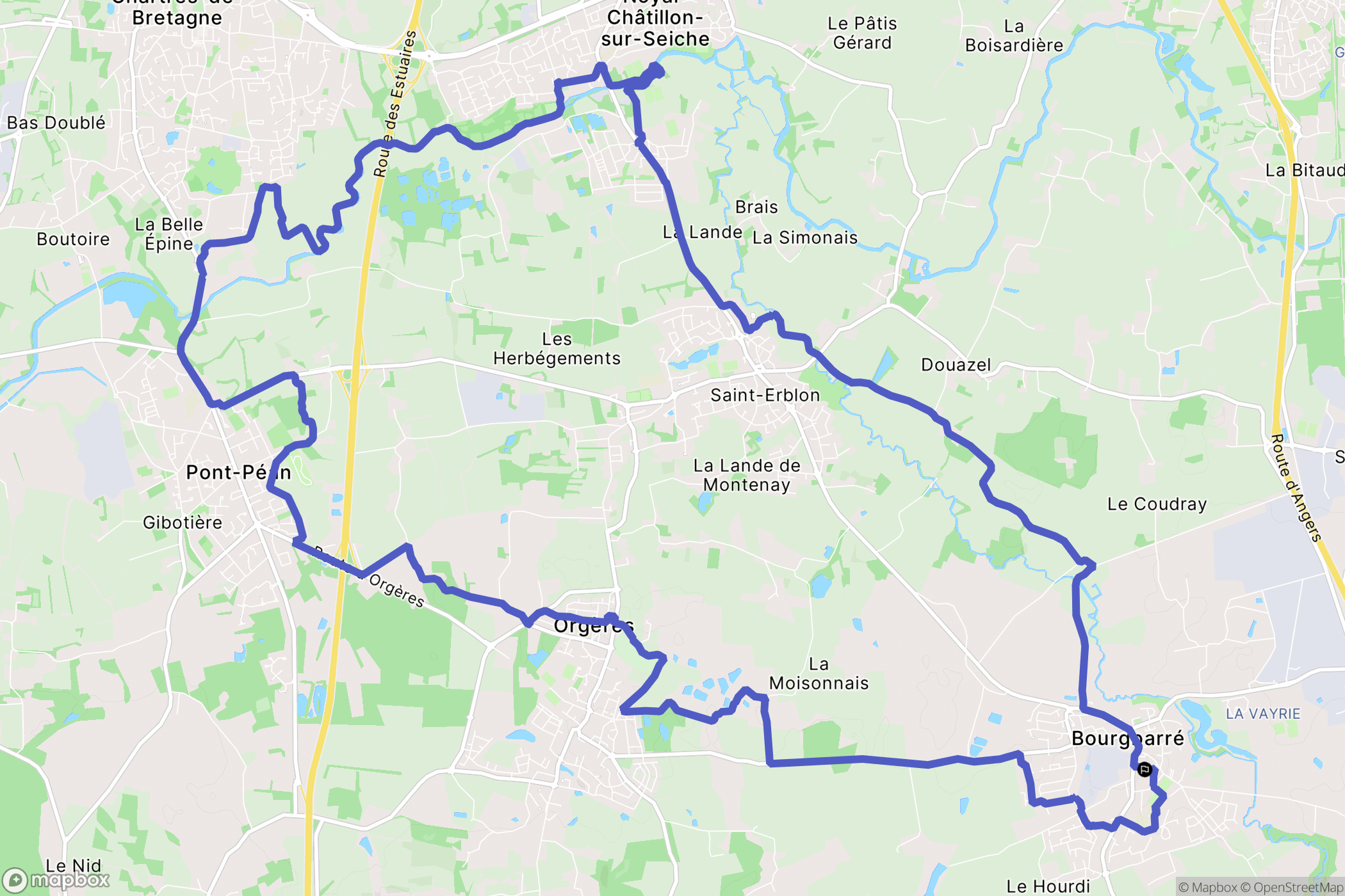Bourgbarré : carte du parcours de randonnée - France