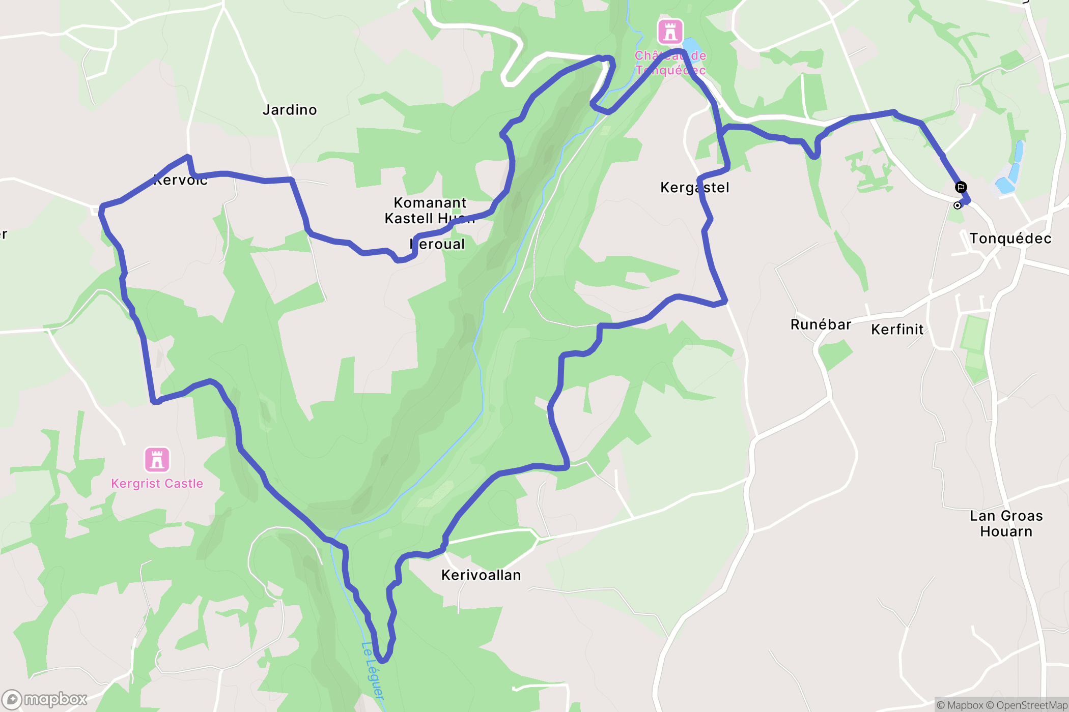 Tonquédec : carte du parcours de randonnée - France