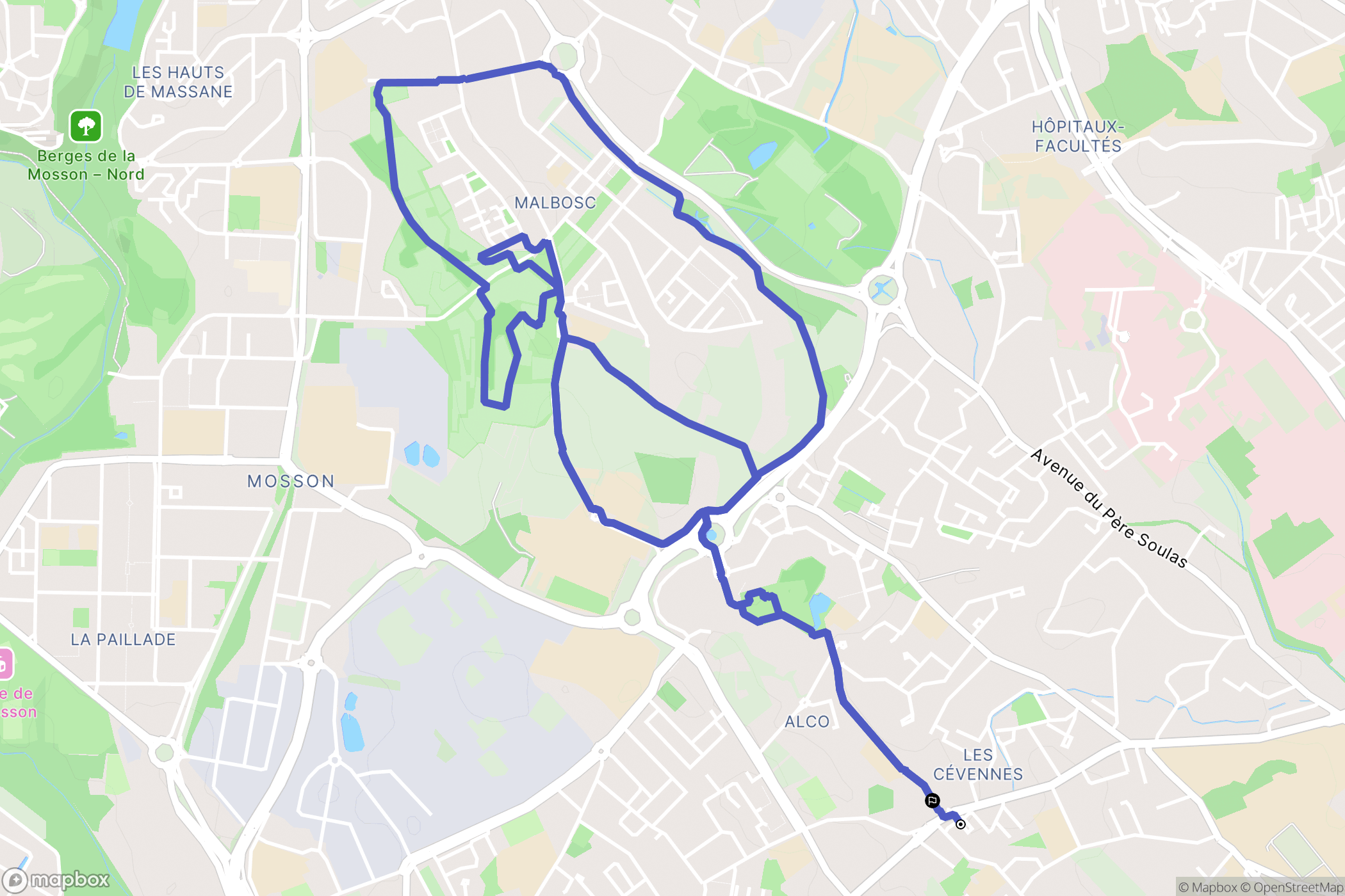 Montpellier : carte du parcours de randonnée - France