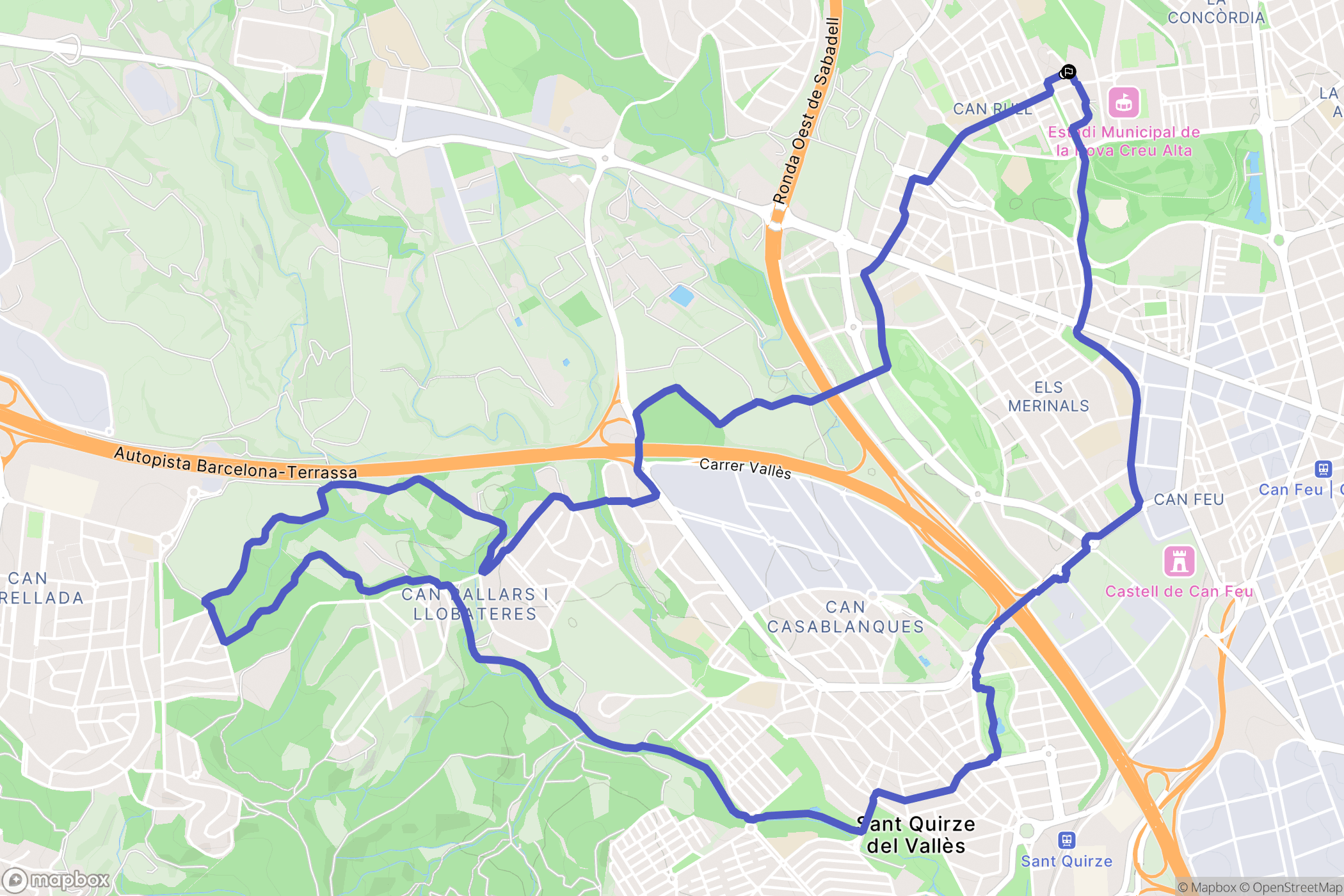 Sabadell : carte du parcours de randonnée - Spain