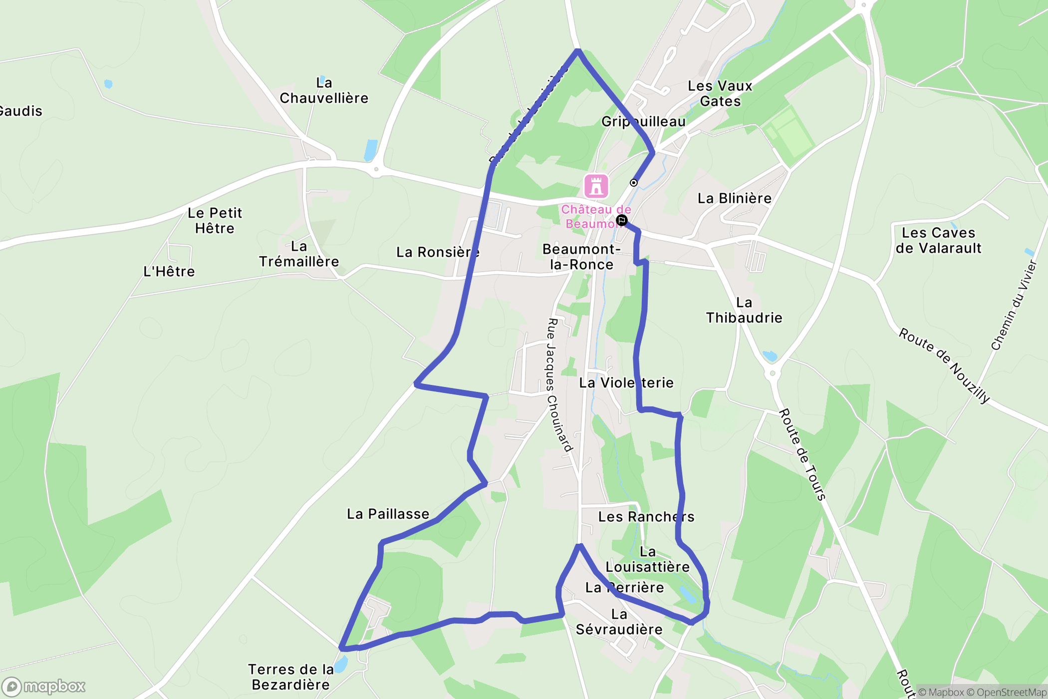 Beaumont-Louestault : carte du parcours de randonnée - France