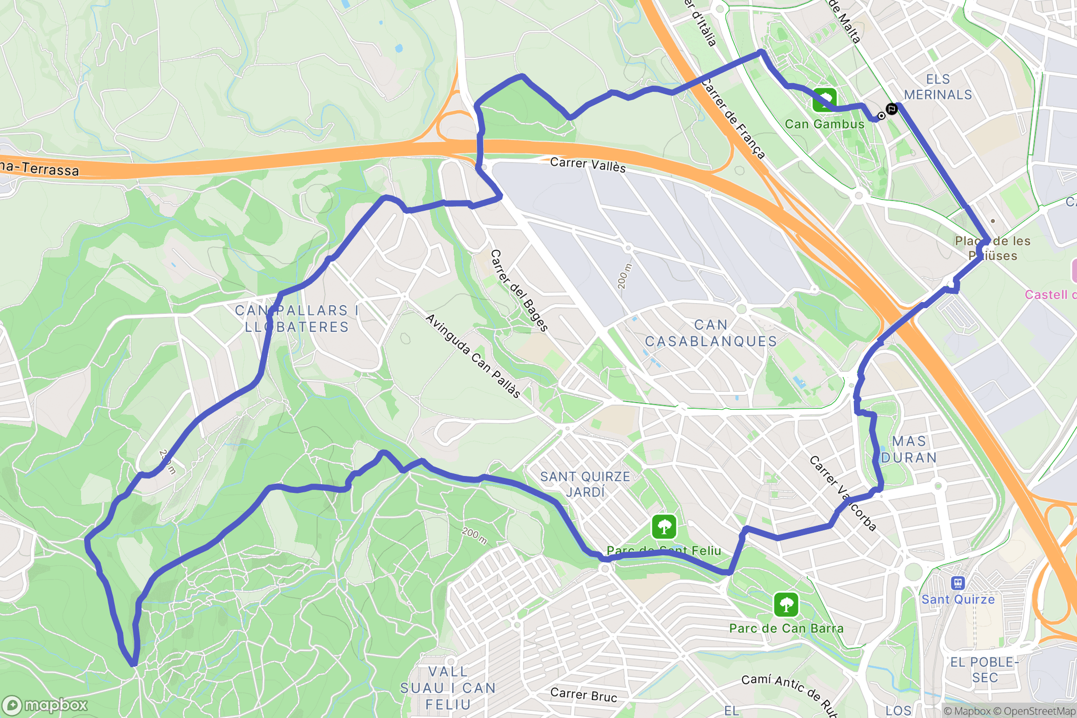 Sabadell : carte du parcours de randonnée - Spain