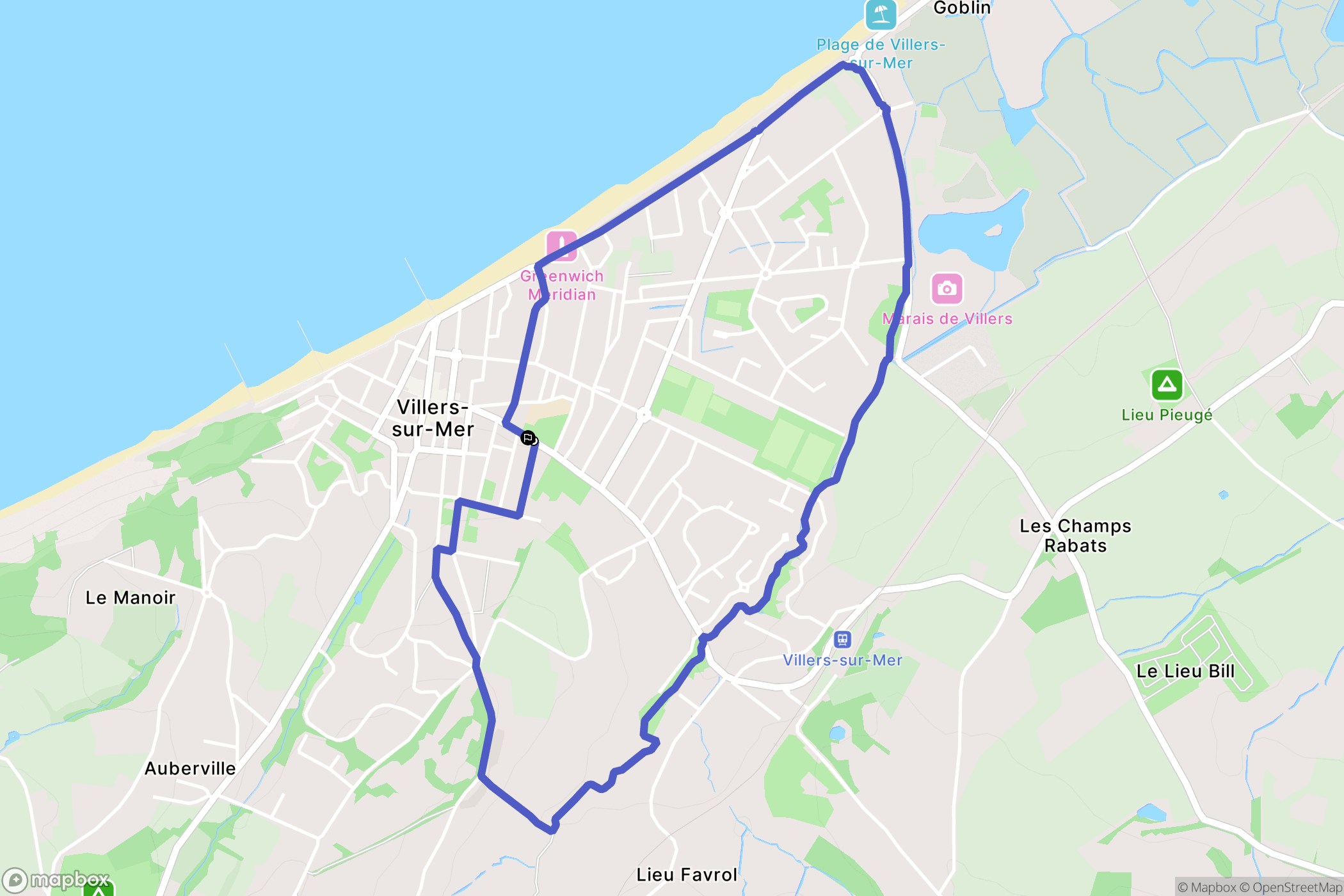 Villers-sur-Mer : carte du parcours de randonnée - France