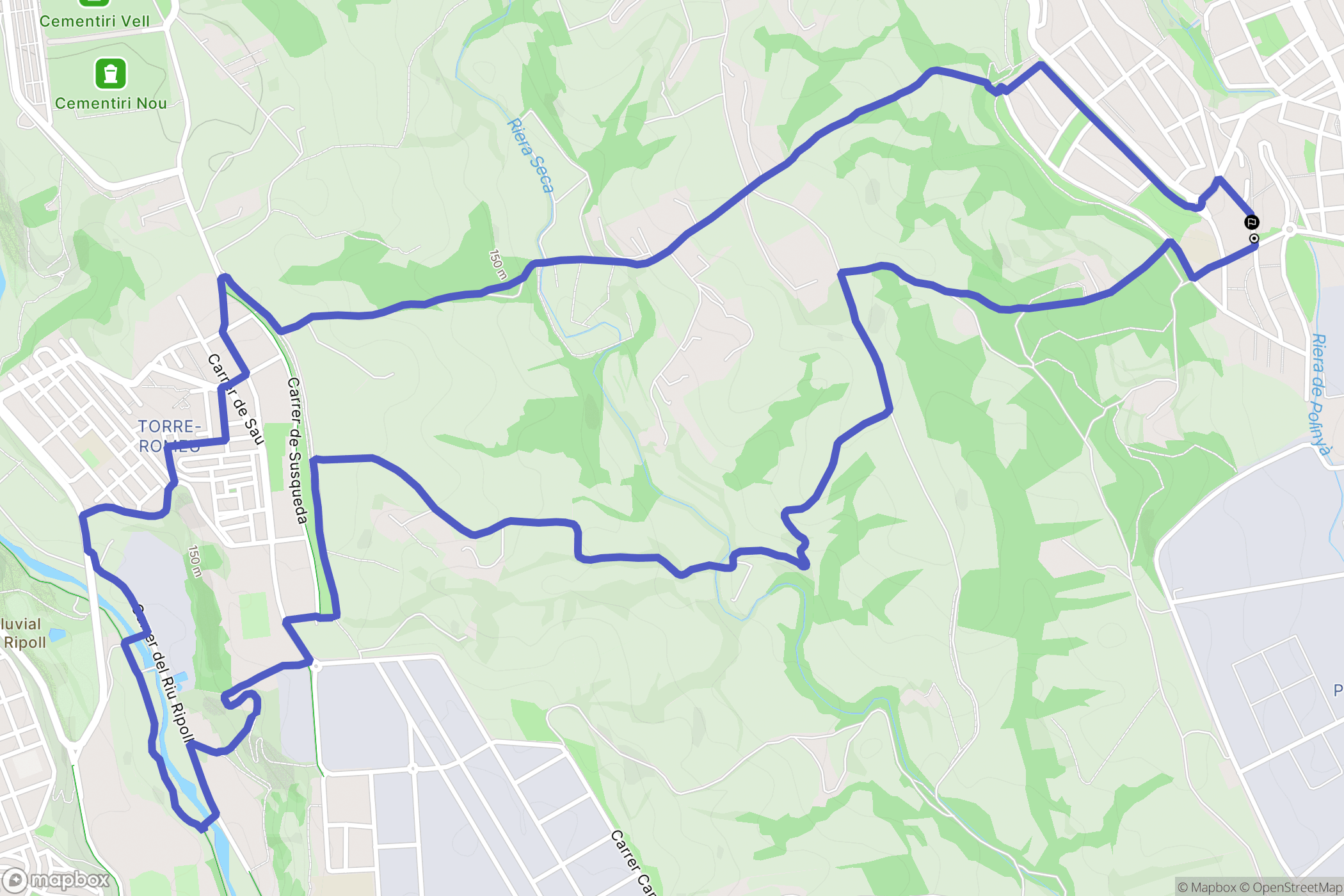Polinyà : carte du parcours de randonnée - Spain