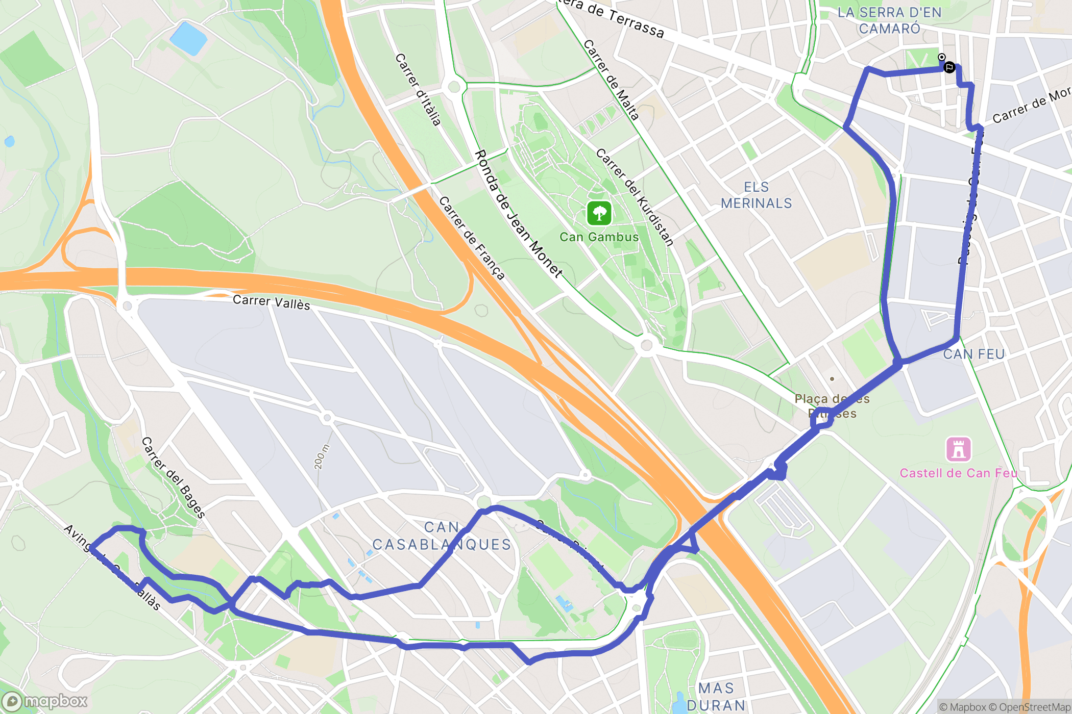 Sabadell : carte du parcours de randonnée - Spain
