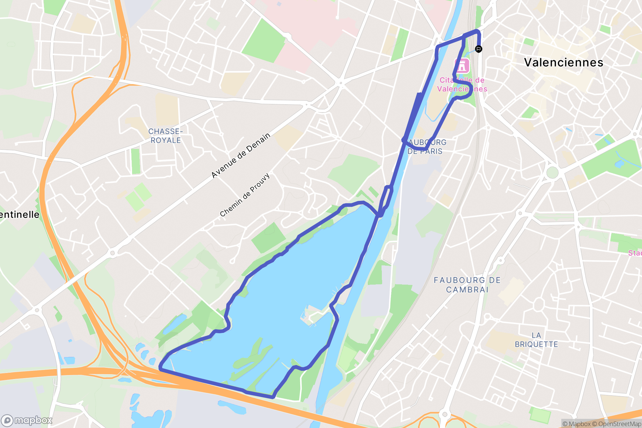 Valenciennes : carte du parcours de randonnée - France