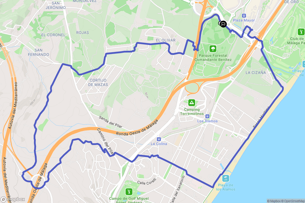 Málaga : carte du parcours de randonnée - Spain