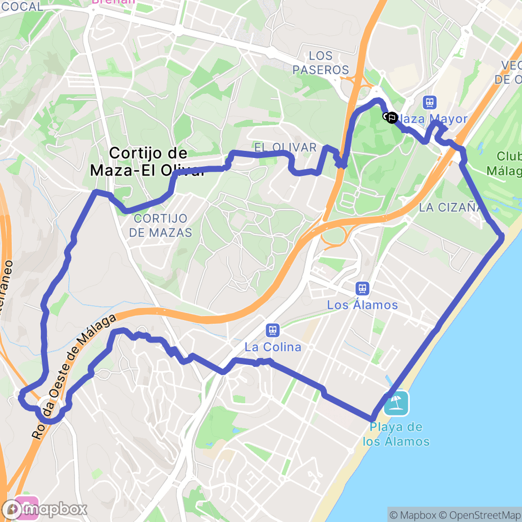Málaga : carte du parcours de randonnée - Spain