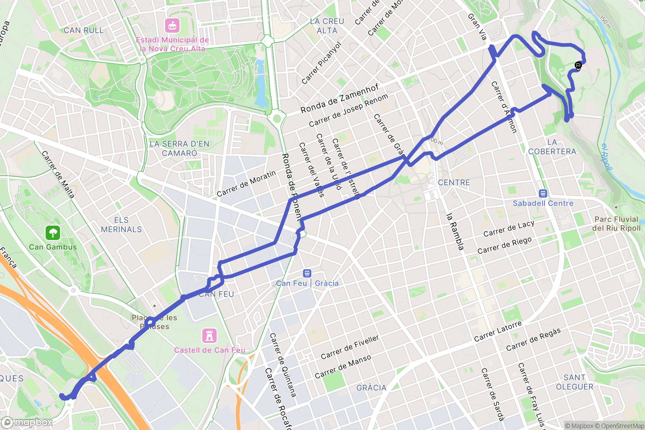 Sabadell : carte du parcours de randonnée - Spain