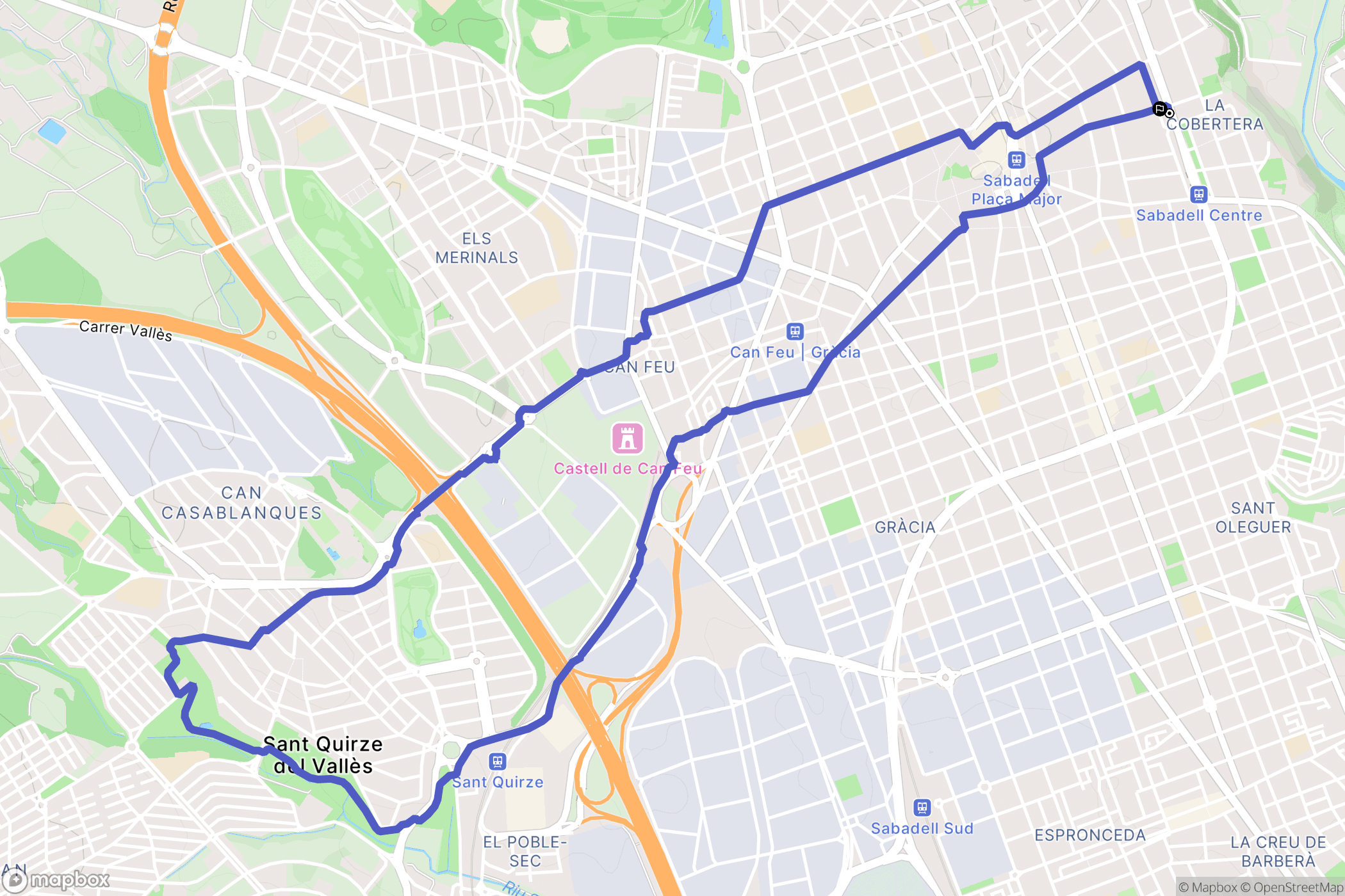 Sabadell : carte du parcours de randonnée - Spain