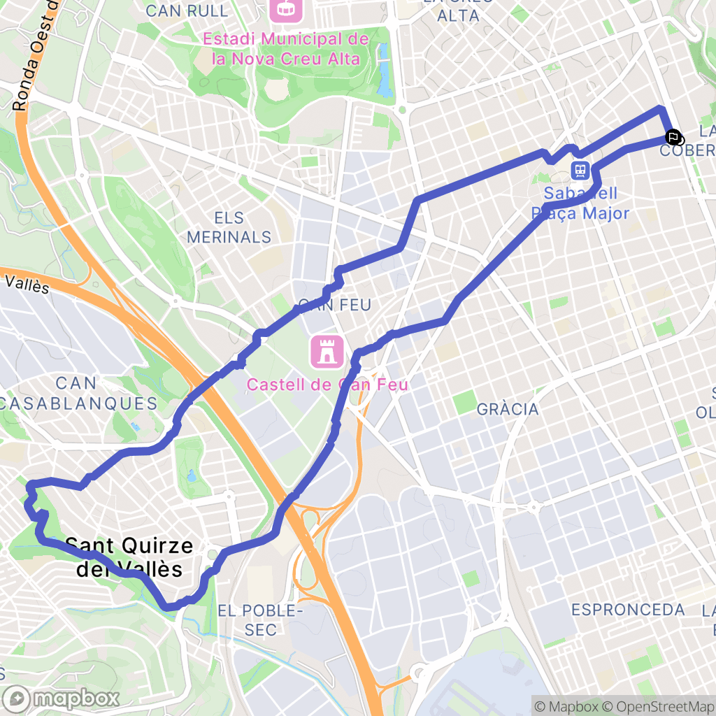 Sabadell : carte du parcours de randonnée - Spain