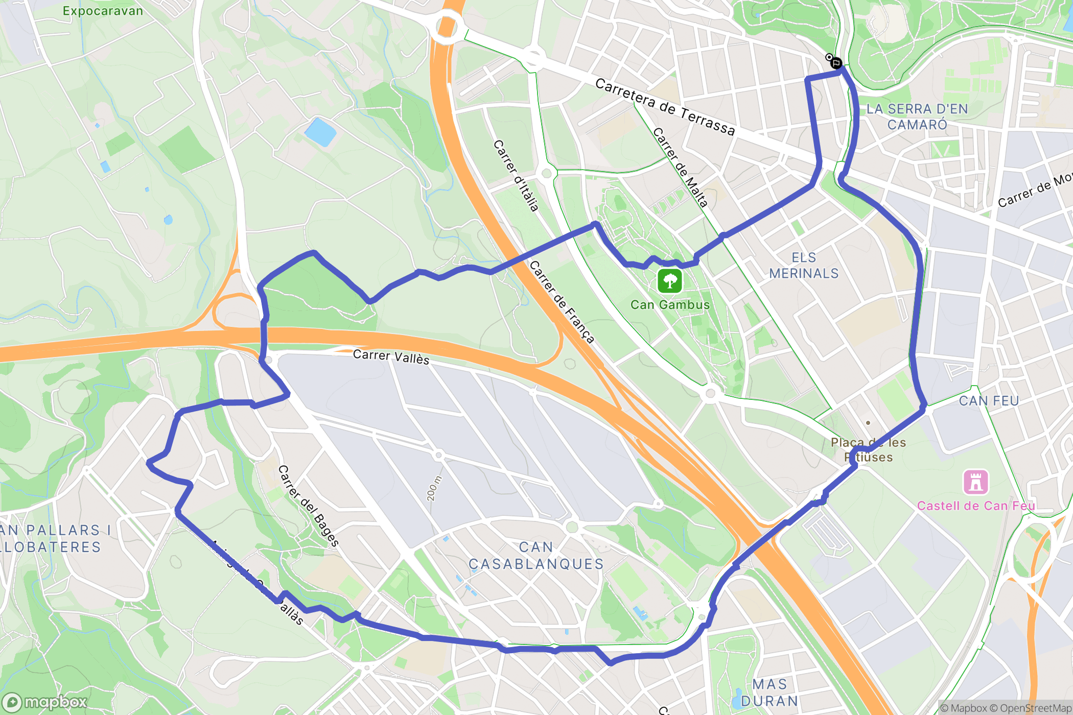 Sabadell : carte du parcours de randonnée - Spain