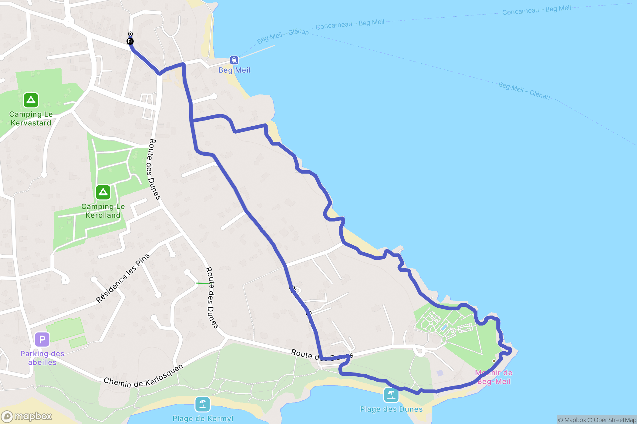 Fouesnant : carte du parcours de randonnée - France
