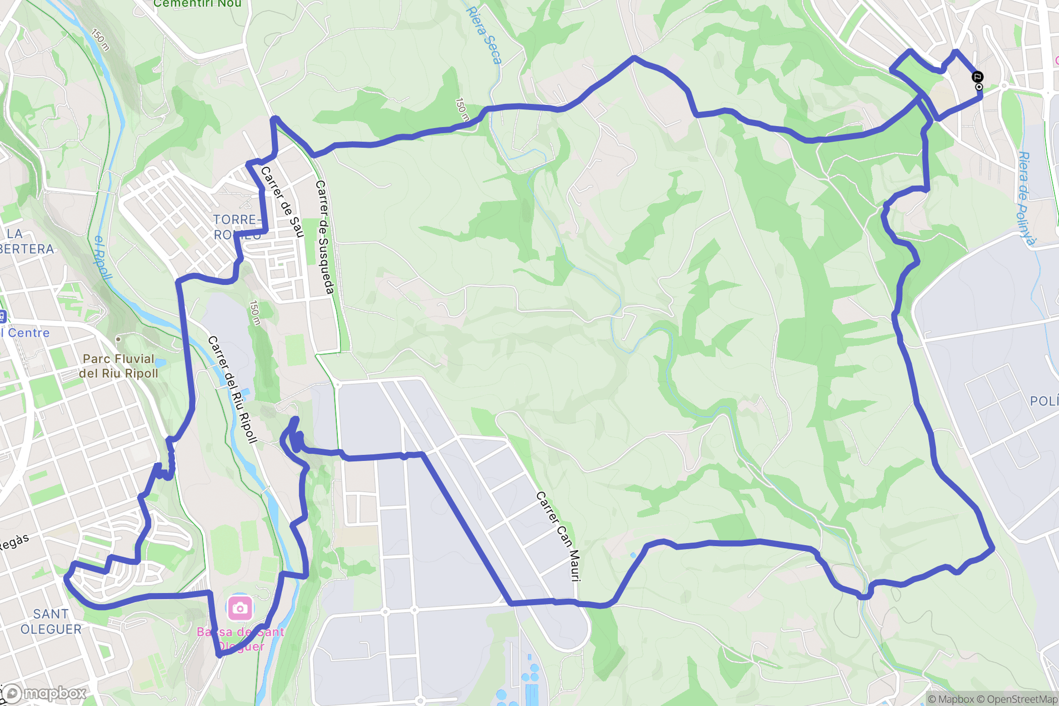 Polinyà : carte du parcours de randonnée - Spain