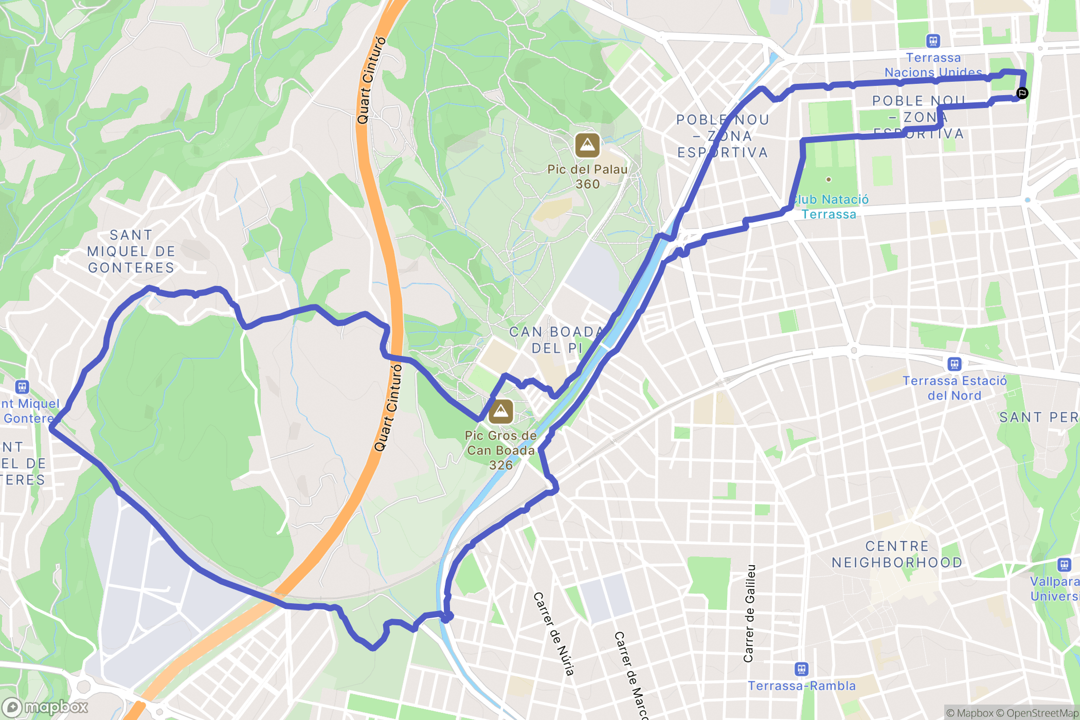 Terrassa : carte du parcours de randonnée - Spain