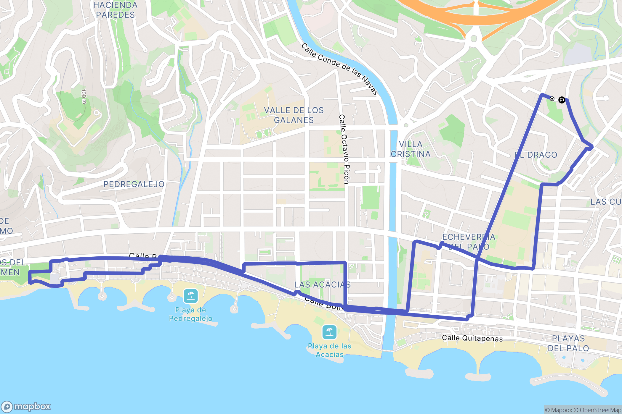 Málaga : carte du parcours de randonnée - Spain