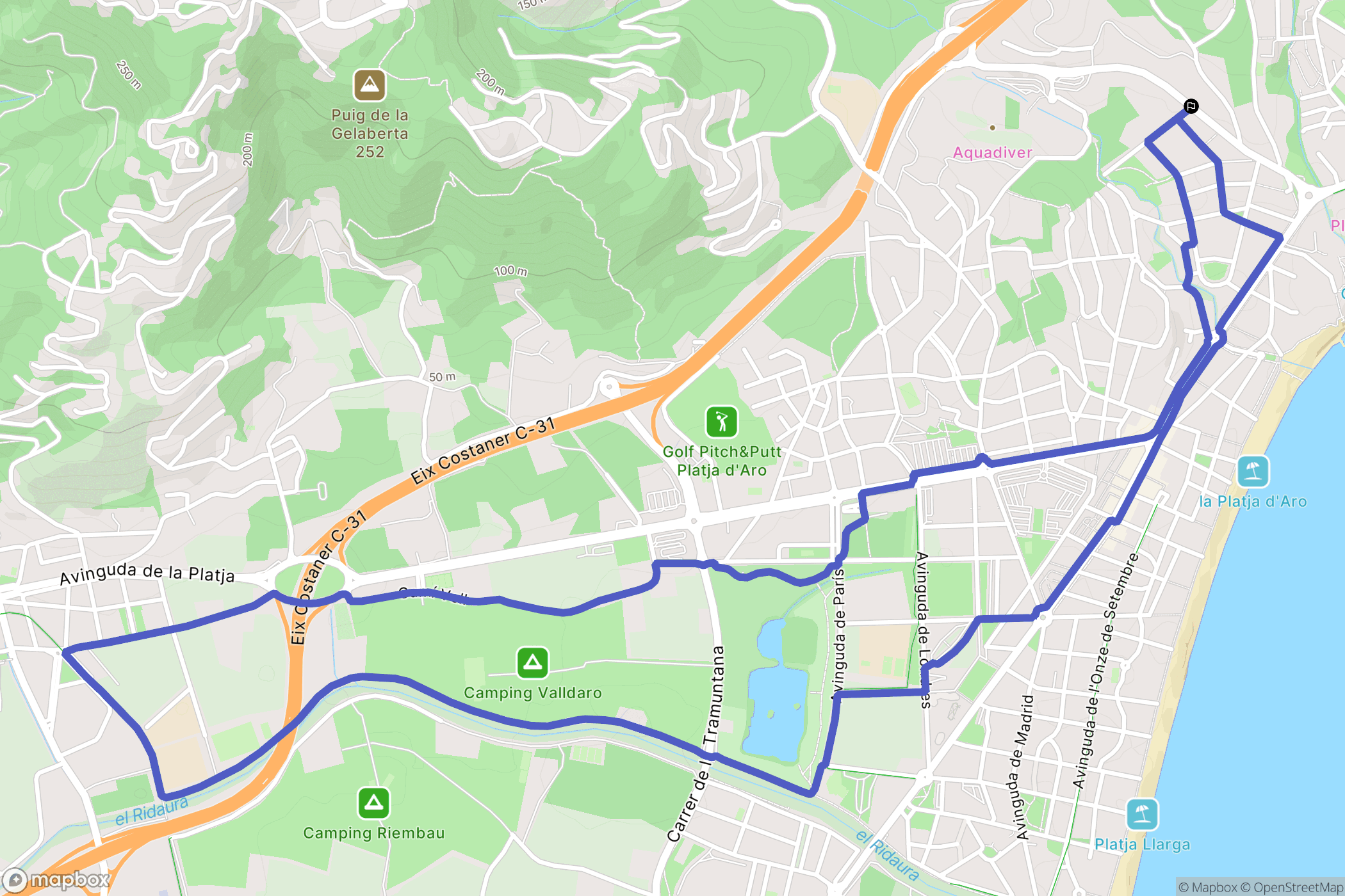Platja d'Aro : carte du parcours de randonnée - Spain