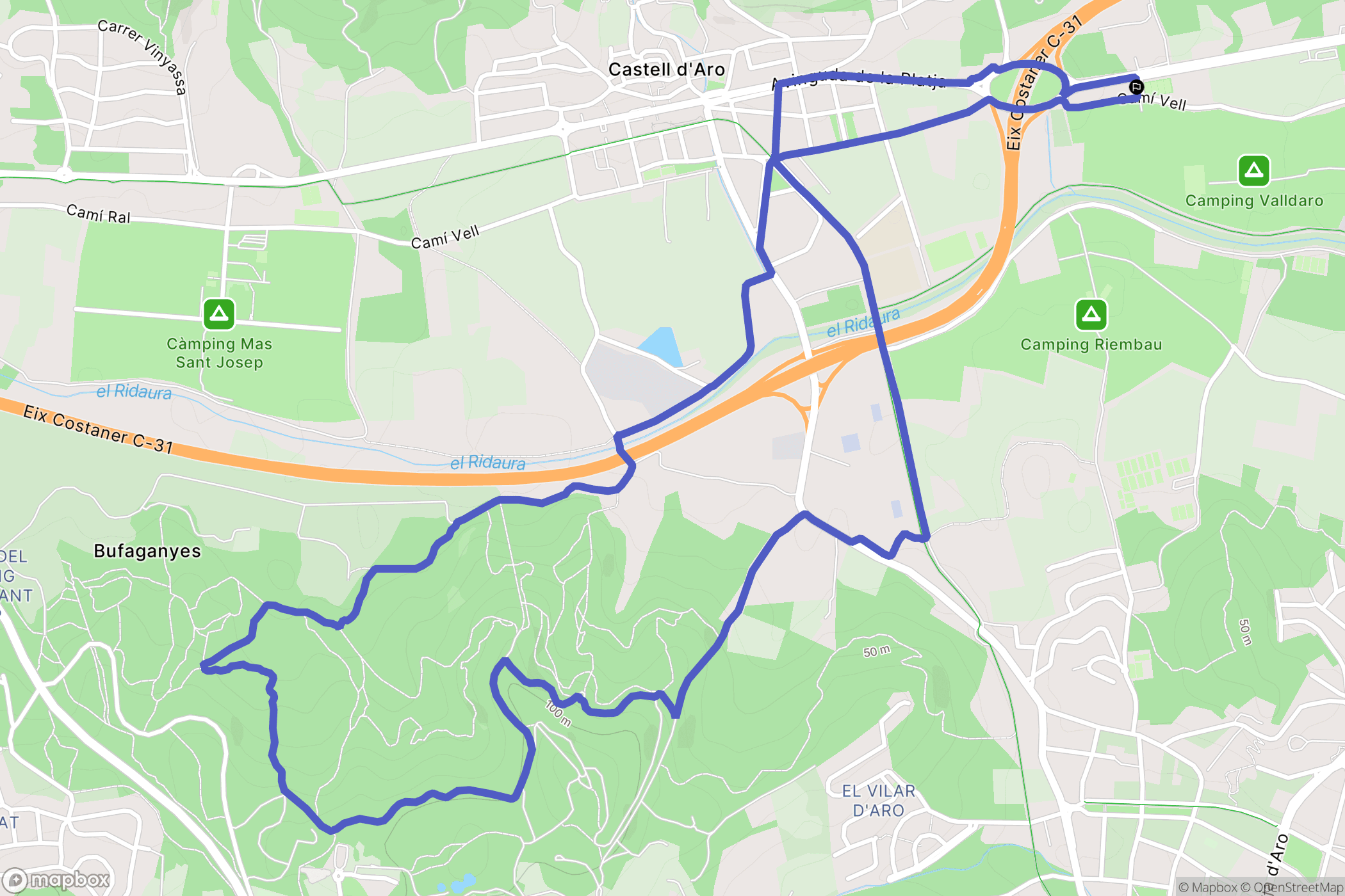 Castillo de Aro : carte du parcours de randonnée - Spain